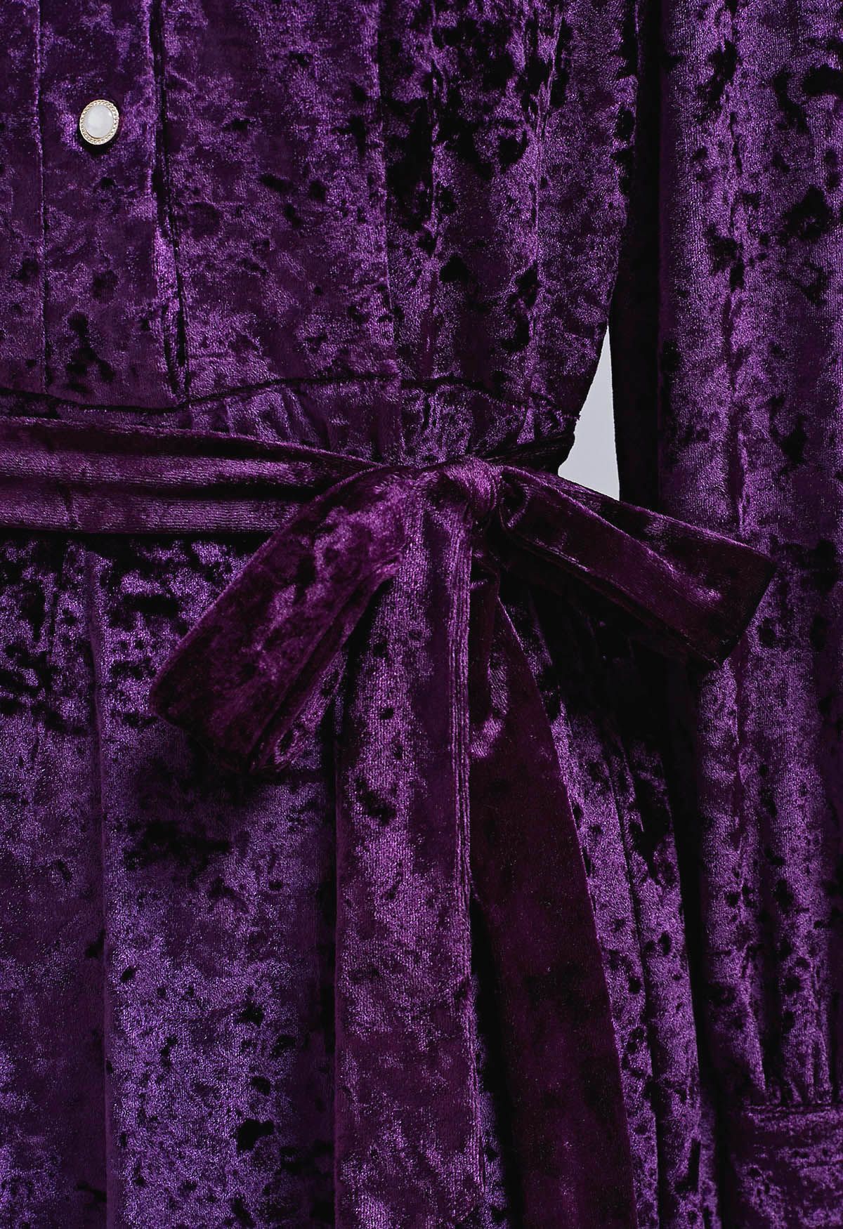 Lace Doll Collar Velvet Midi Dress in Purple