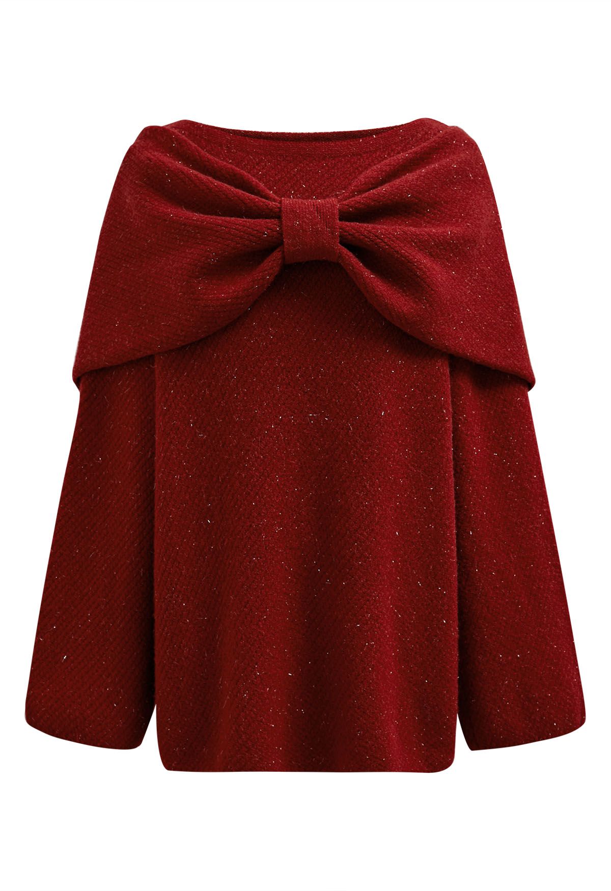 Bowknot 2 Pieces Metallic Mix Knit Sweater Dress in Red