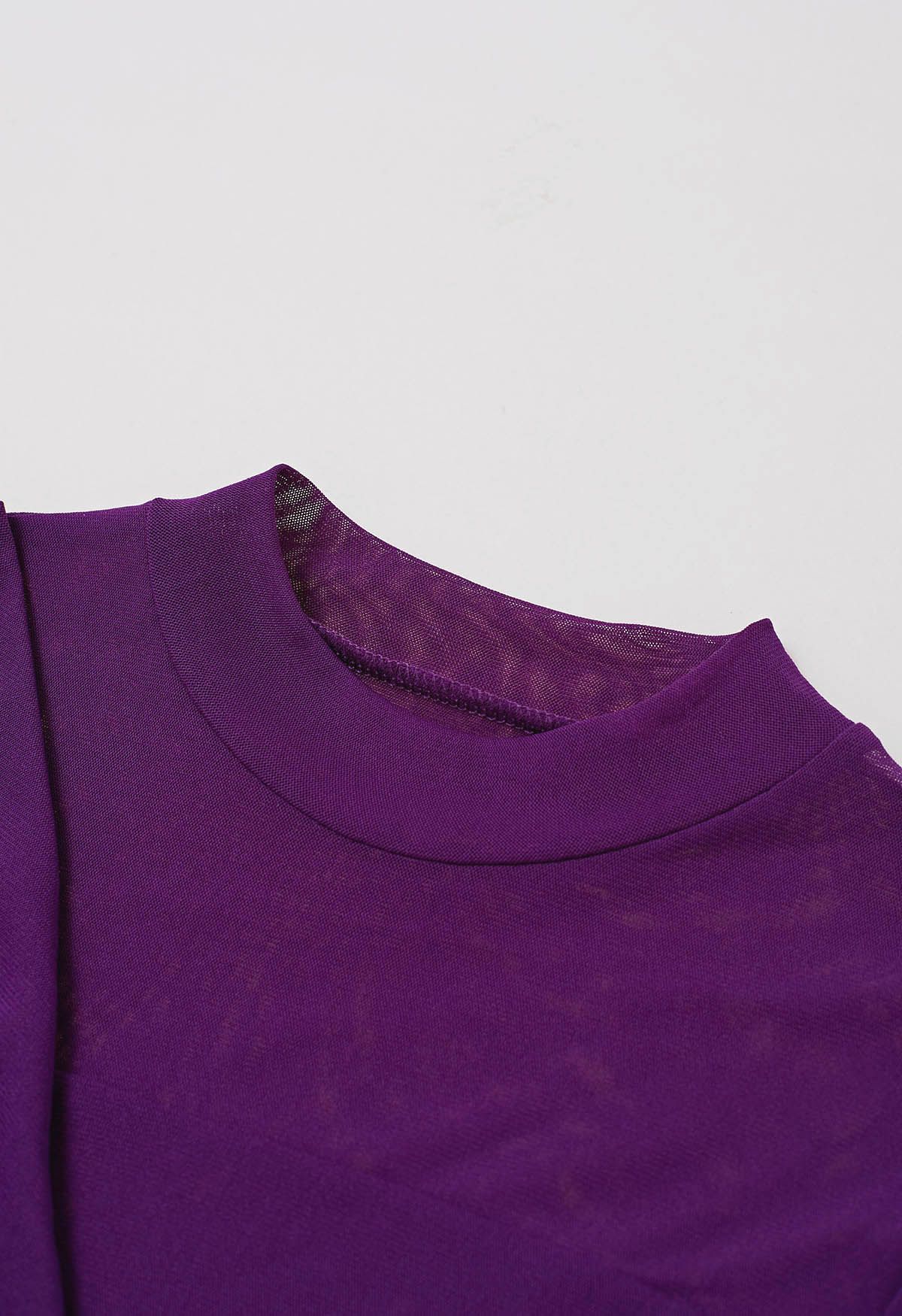 Twist Front Double-Layered Mesh Mock Neck Top in Purple