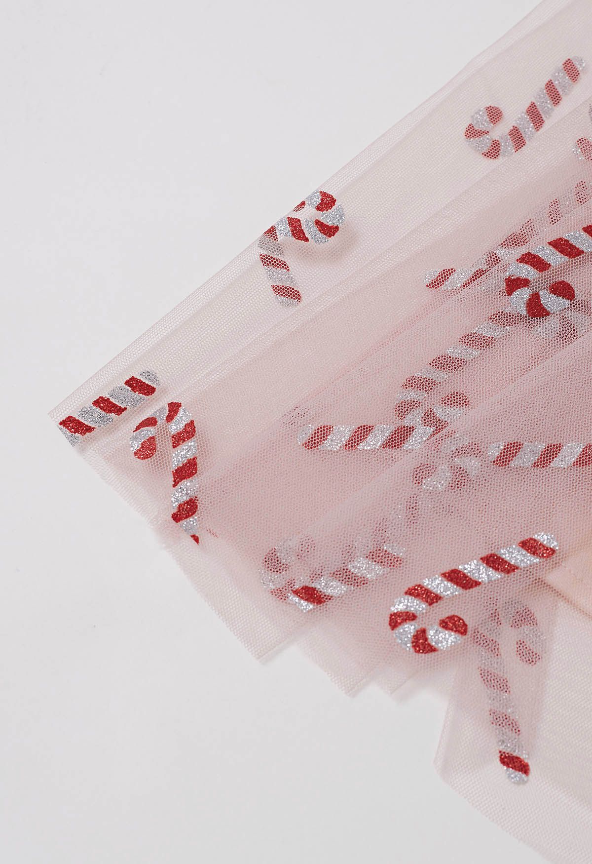 Shimmer Candy Cane Mesh Tulle Midi Skirt in Pink