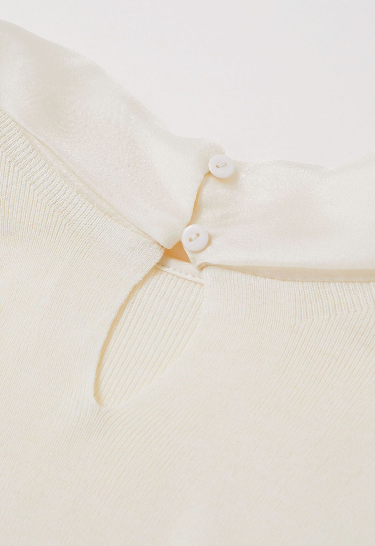 Organza Bowknot Neckline Knit Top in Cream