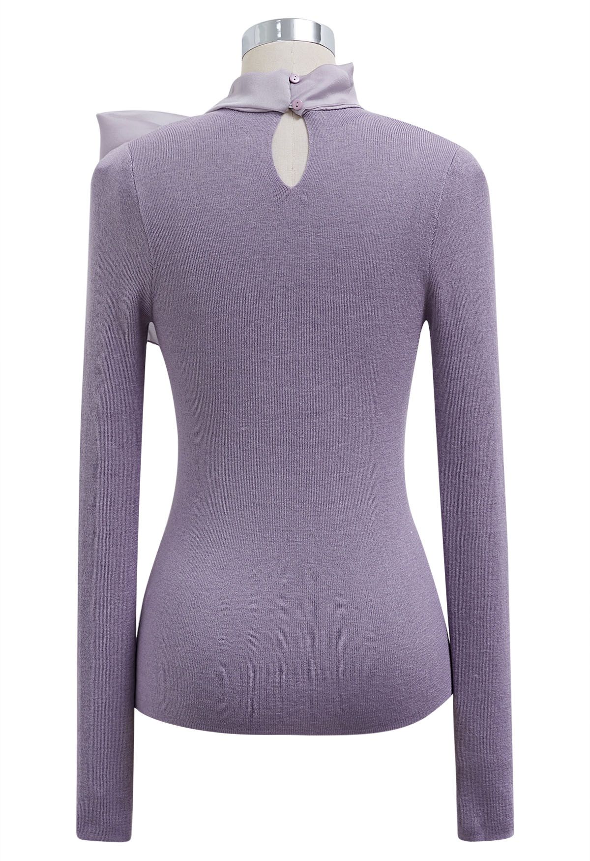 Organza Bowknot Neckline Knit Top in Lilac