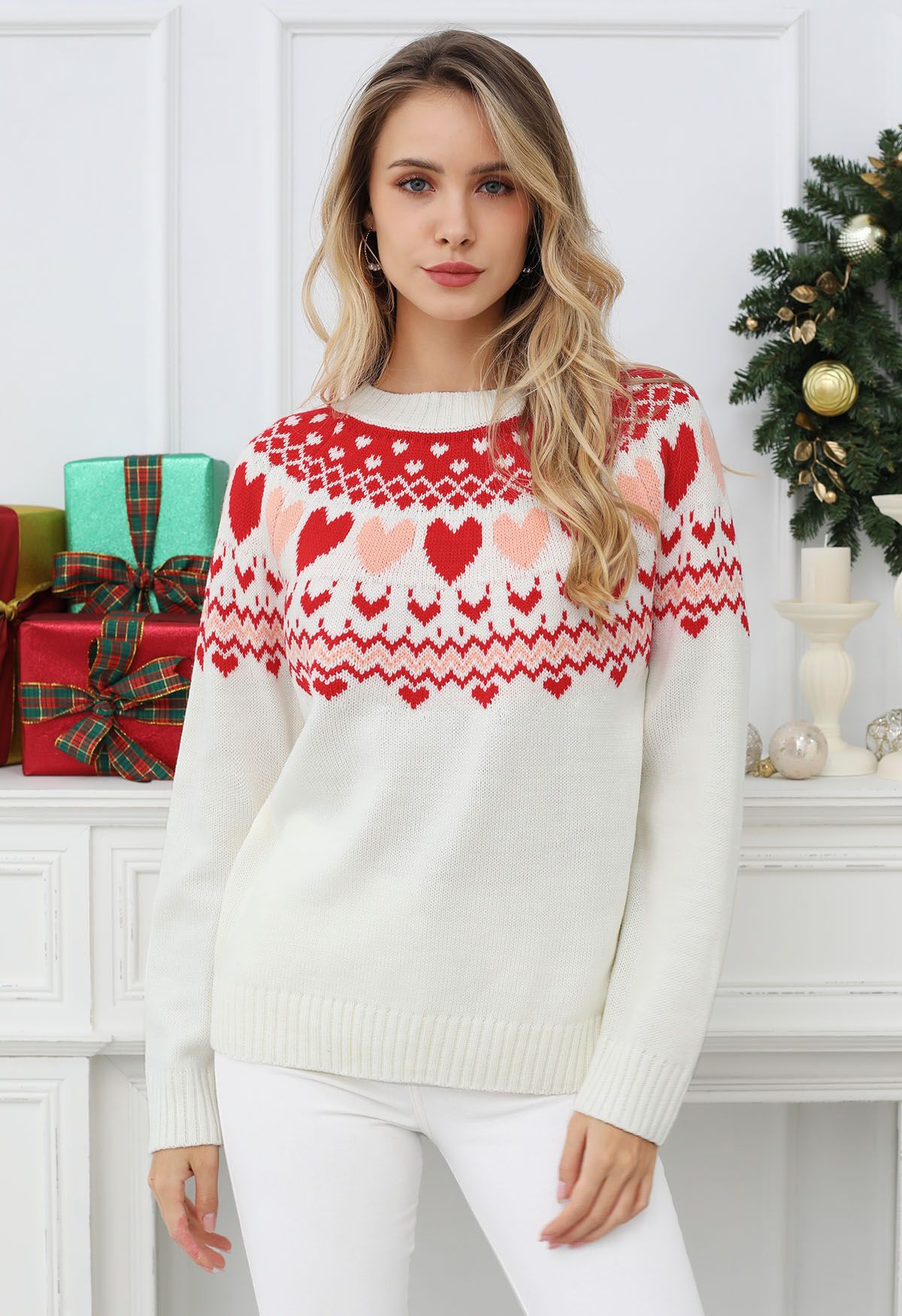 Lovely Heart Fair Isle Knit Sweater