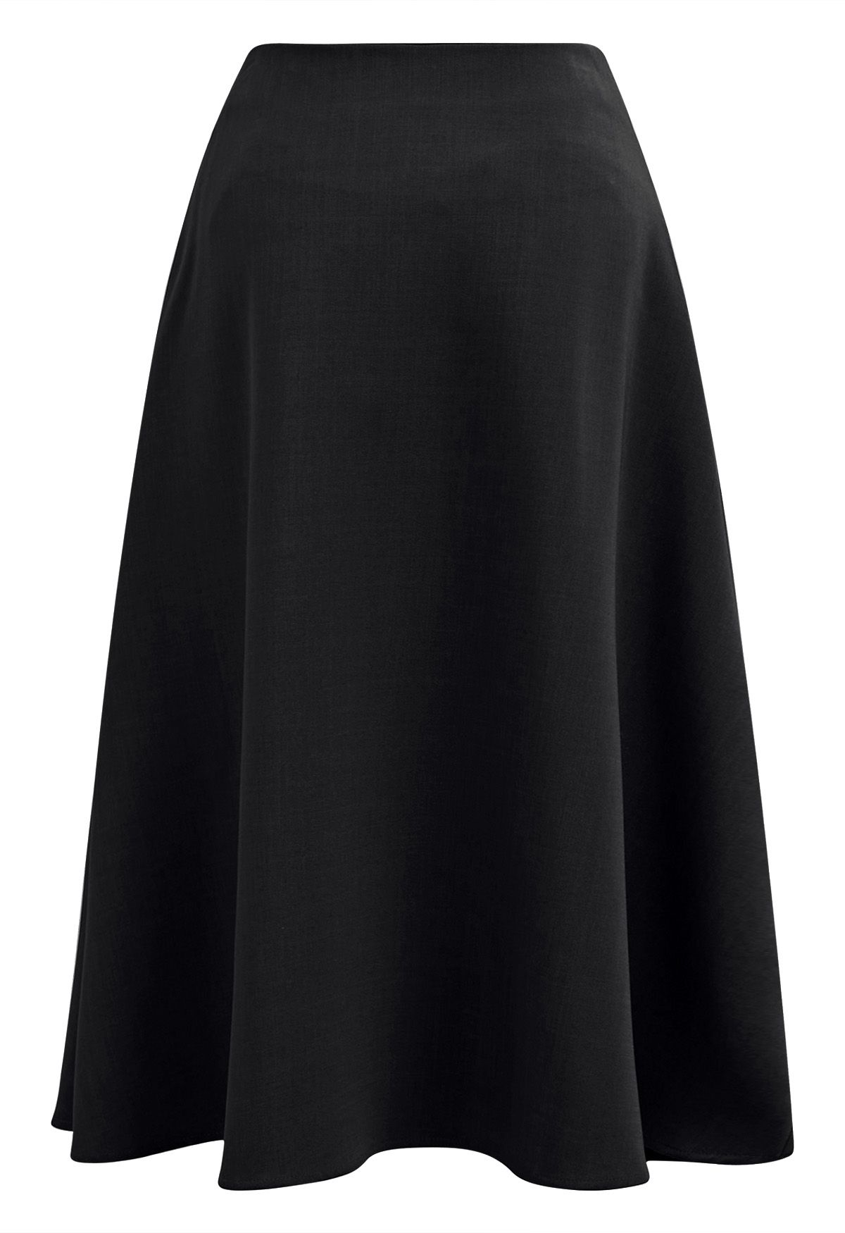 Sash Adorned Split A-Line Midi Skirt in Black