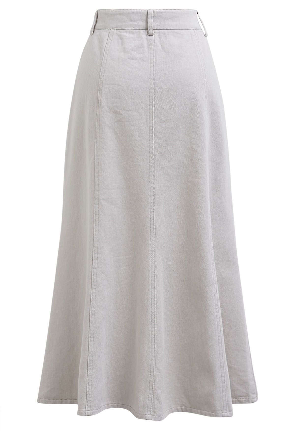 Front Flap Pockets Mermaid Denim Midi Skirt in Ivory