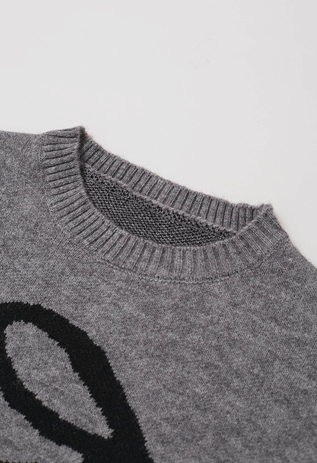 Contrast Color Boucle Bow Knit Sweater in Grey