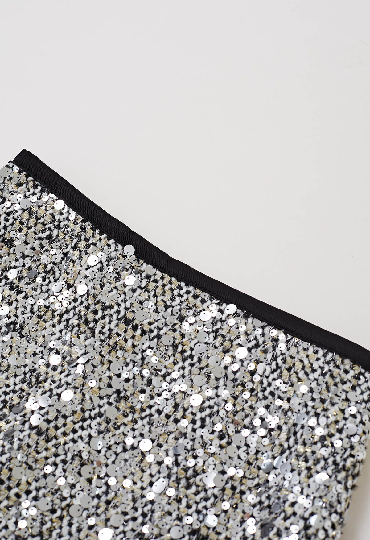 Silver Sequin Embellishment Tweed Mini Skirt