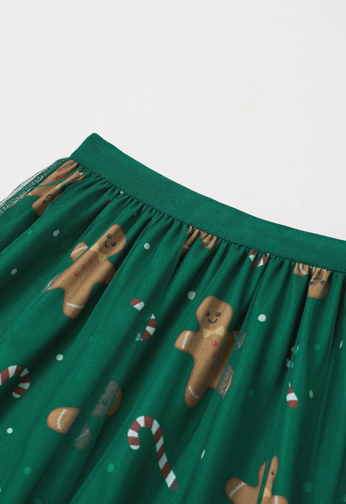 Merry Gingerbread Man Mesh Tulle Midi Skirt