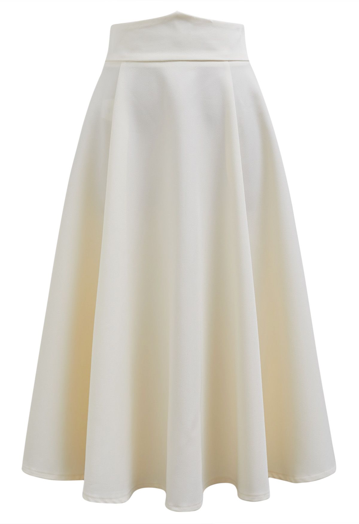 Solid Ivory High-Waist A-Line Midi Skirt