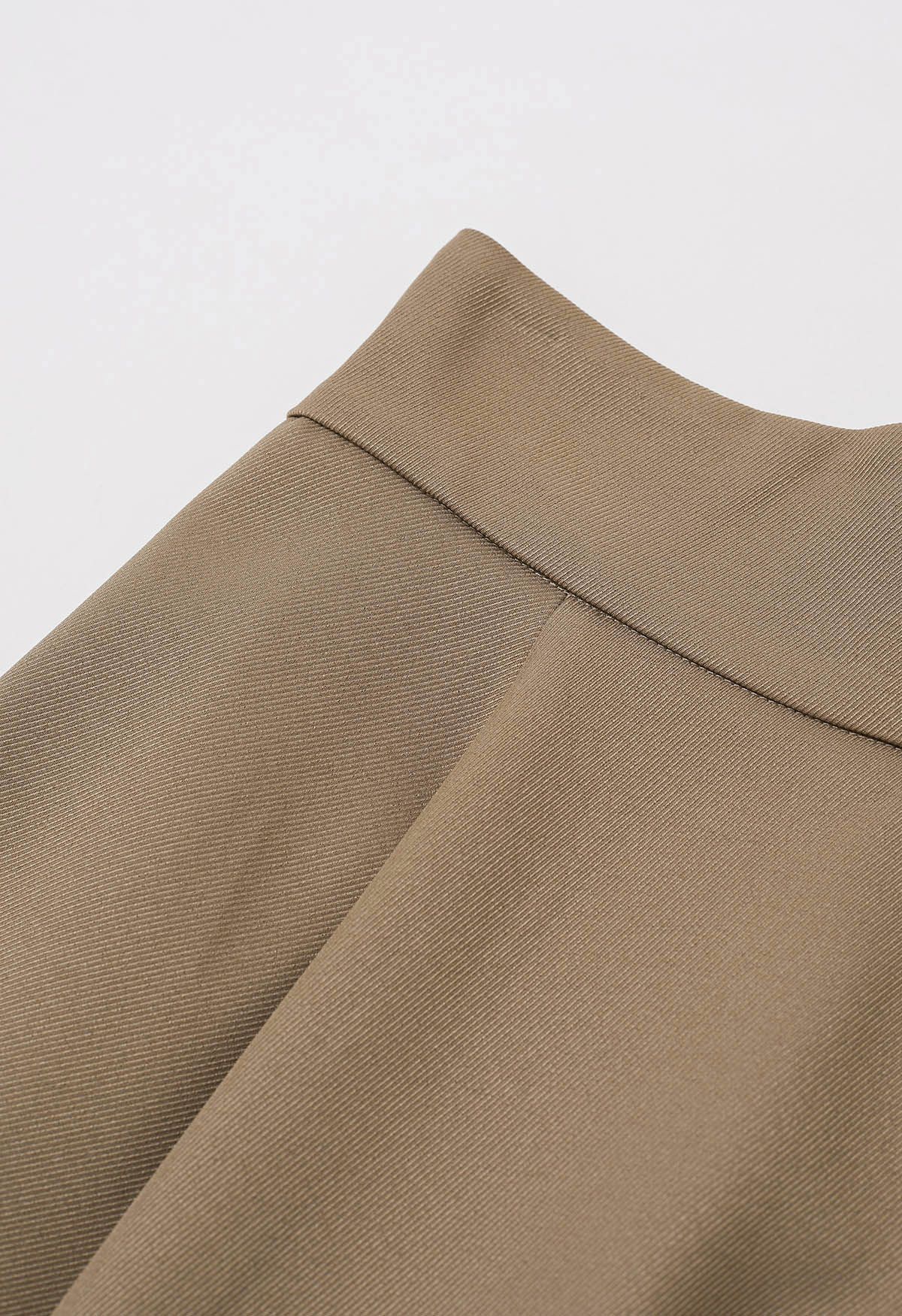 Solid Khaki High-Waist A-Line Midi Skirt