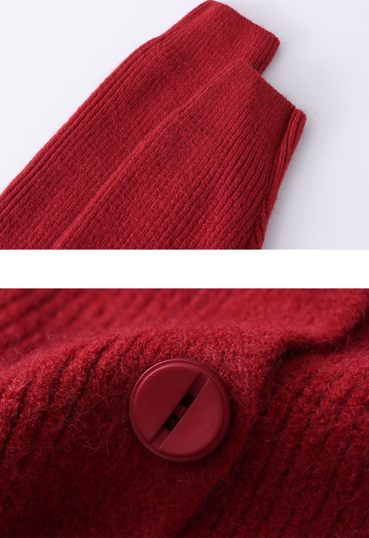 Delicate Softness Ribbed Buttoned Knit Cardigan in Red