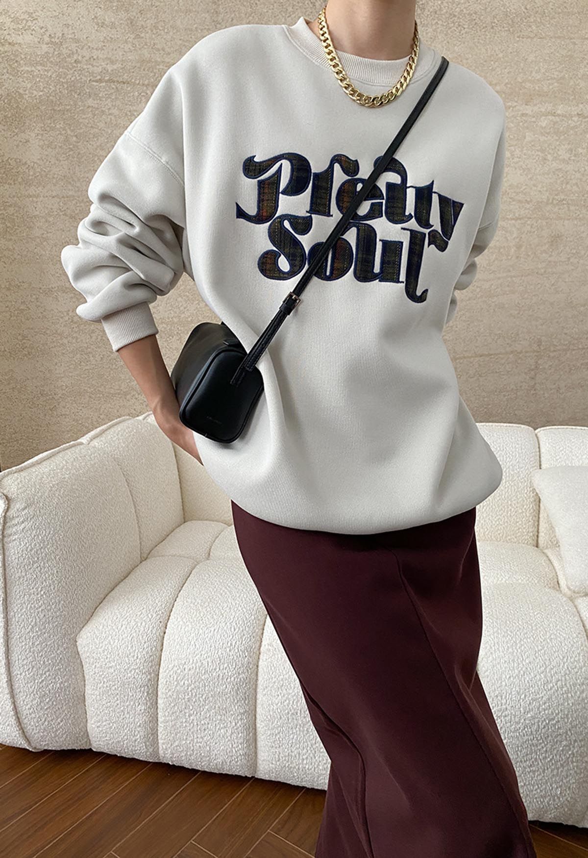 Pretty Soul Fleece-Lined Oversize Sweatshirt in Ivory