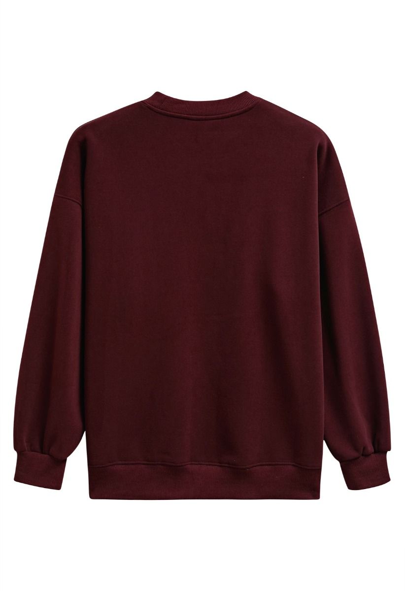 Pretty Soul Fleece-Lined Oversize Sweatshirt in Burgundy