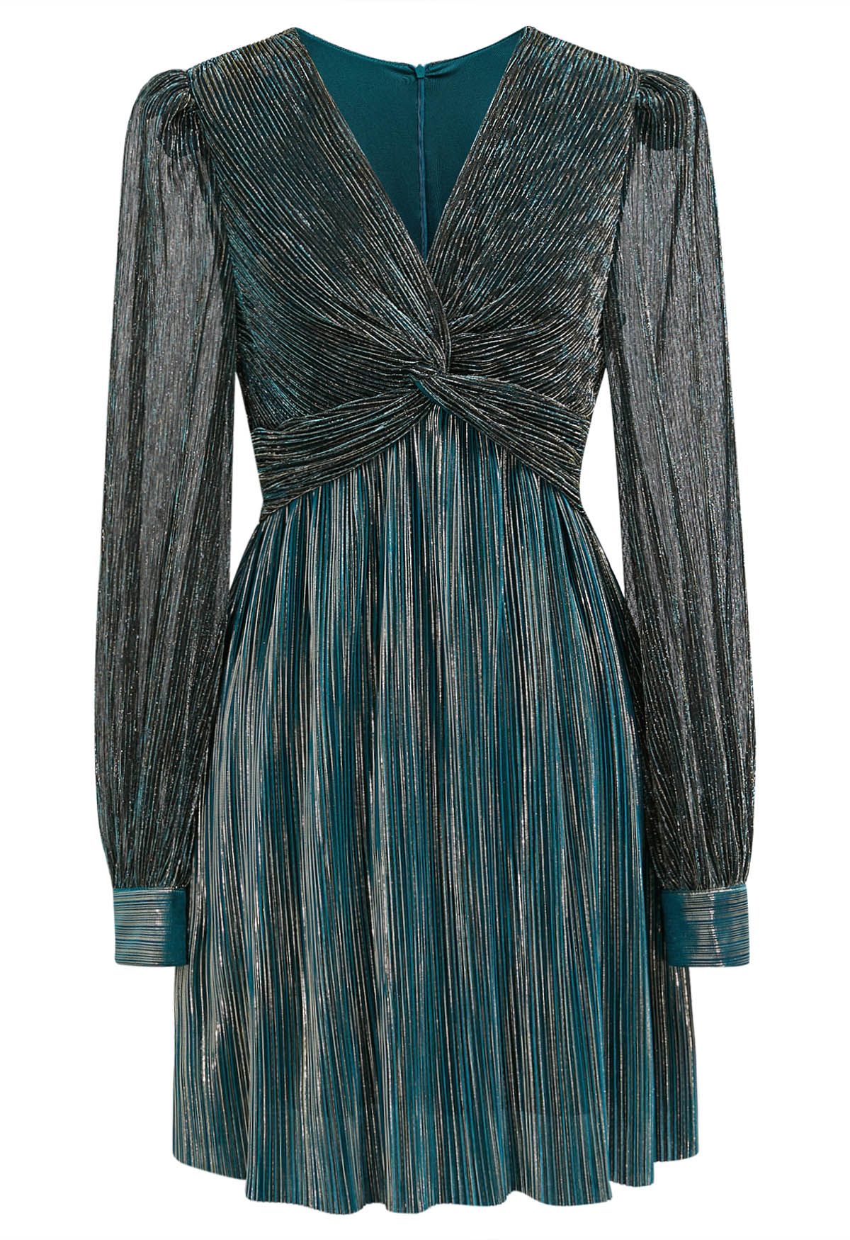 Glamorous Twist Metallic Cocktail Dress in Teal