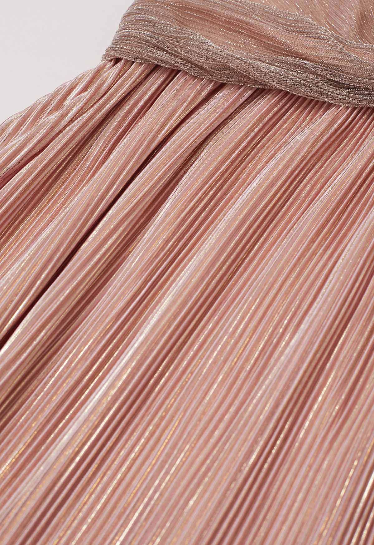 Glamorous Twist Metallic Cocktail Dress in Dusty Pink