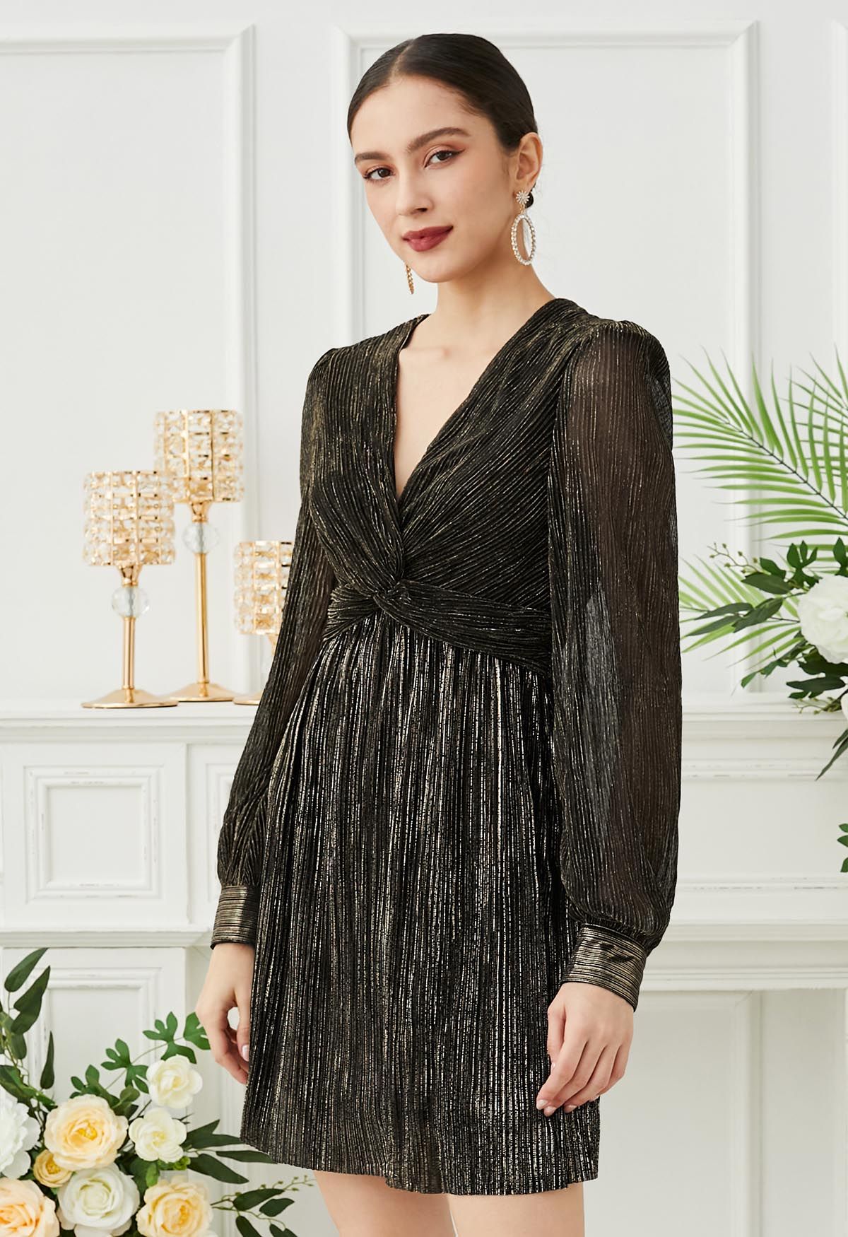 Glamorous Twist Metallic Cocktail Dress in Black