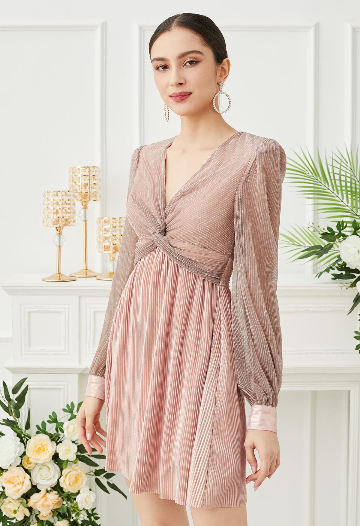 Glamorous Twist Metallic Cocktail Dress in Dusty Pink