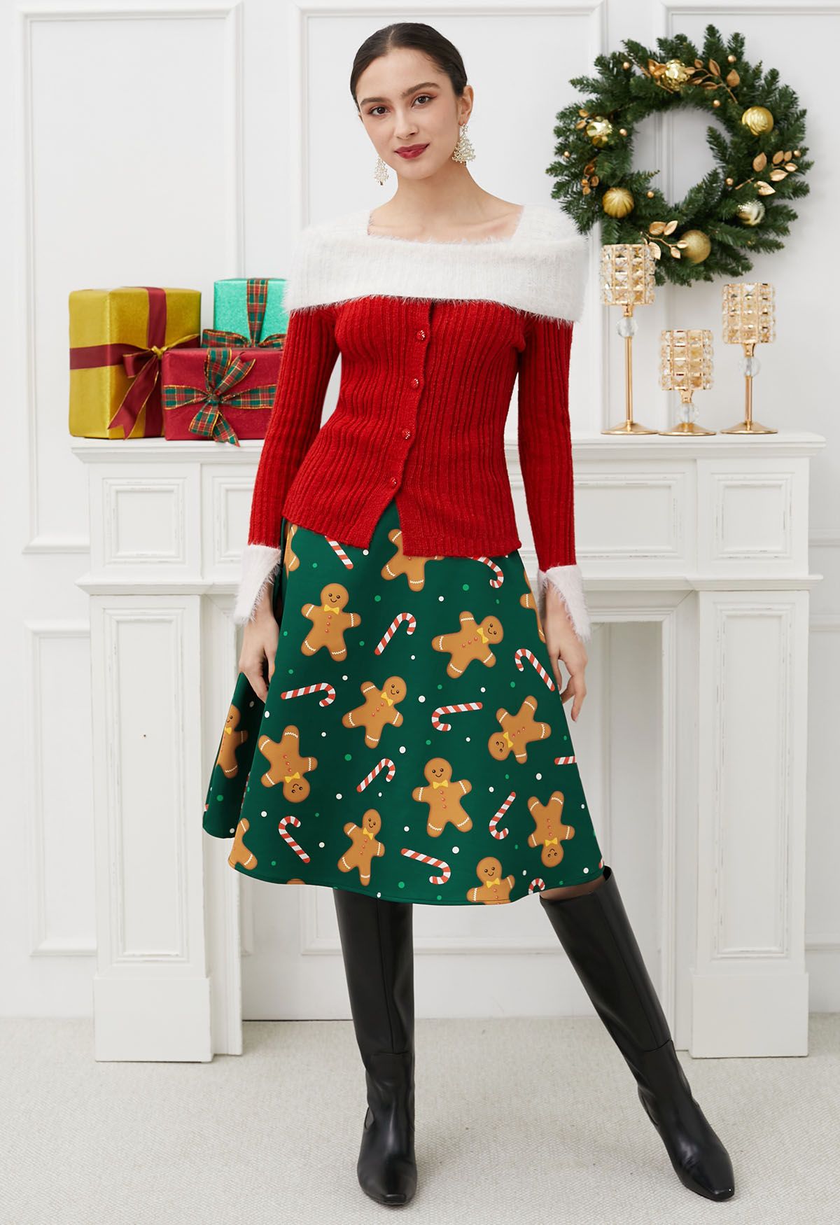 Sweet Treats Gingerbread Flare Midi Skirt