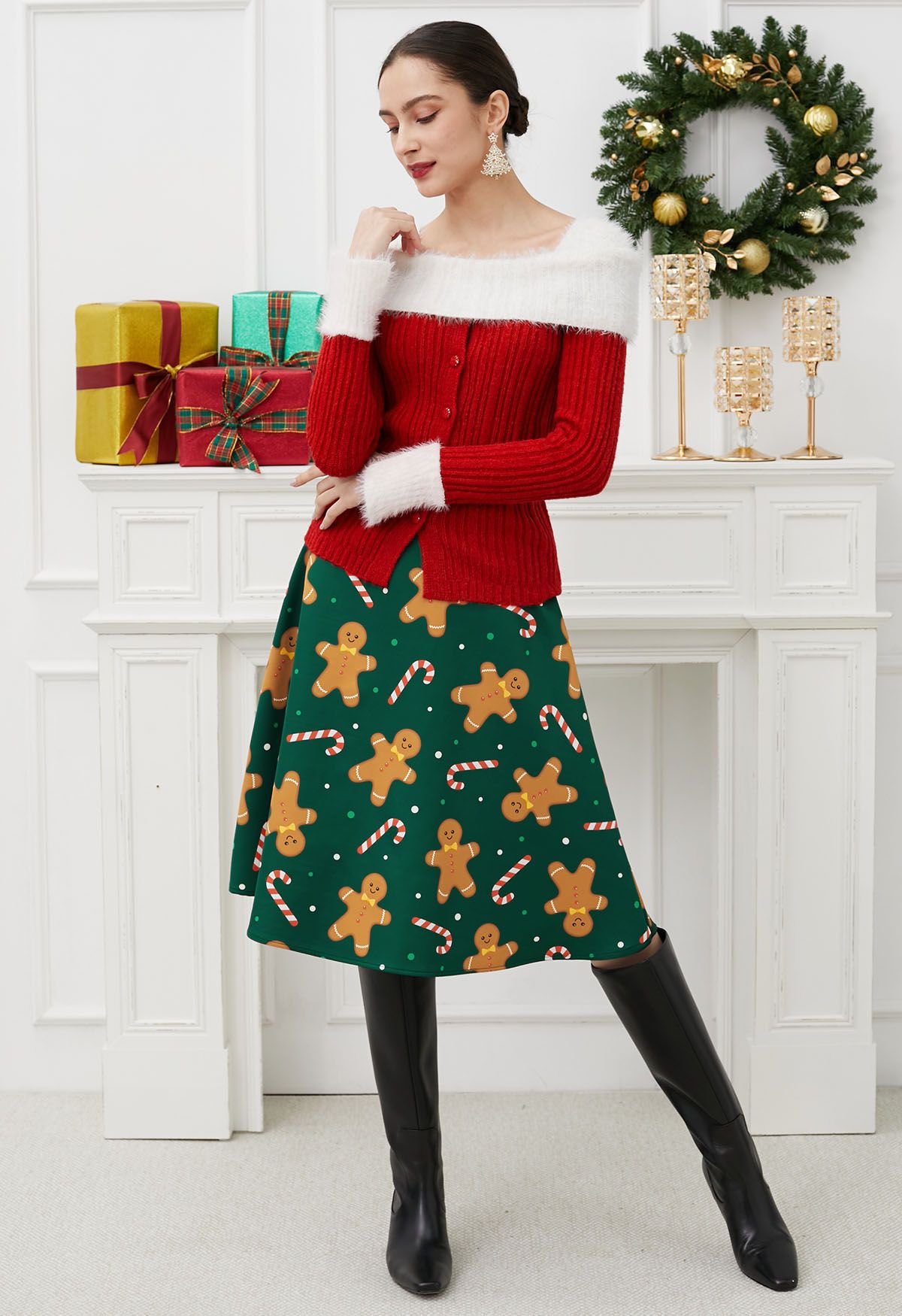 Sweet Treats Gingerbread Flare Midi Skirt