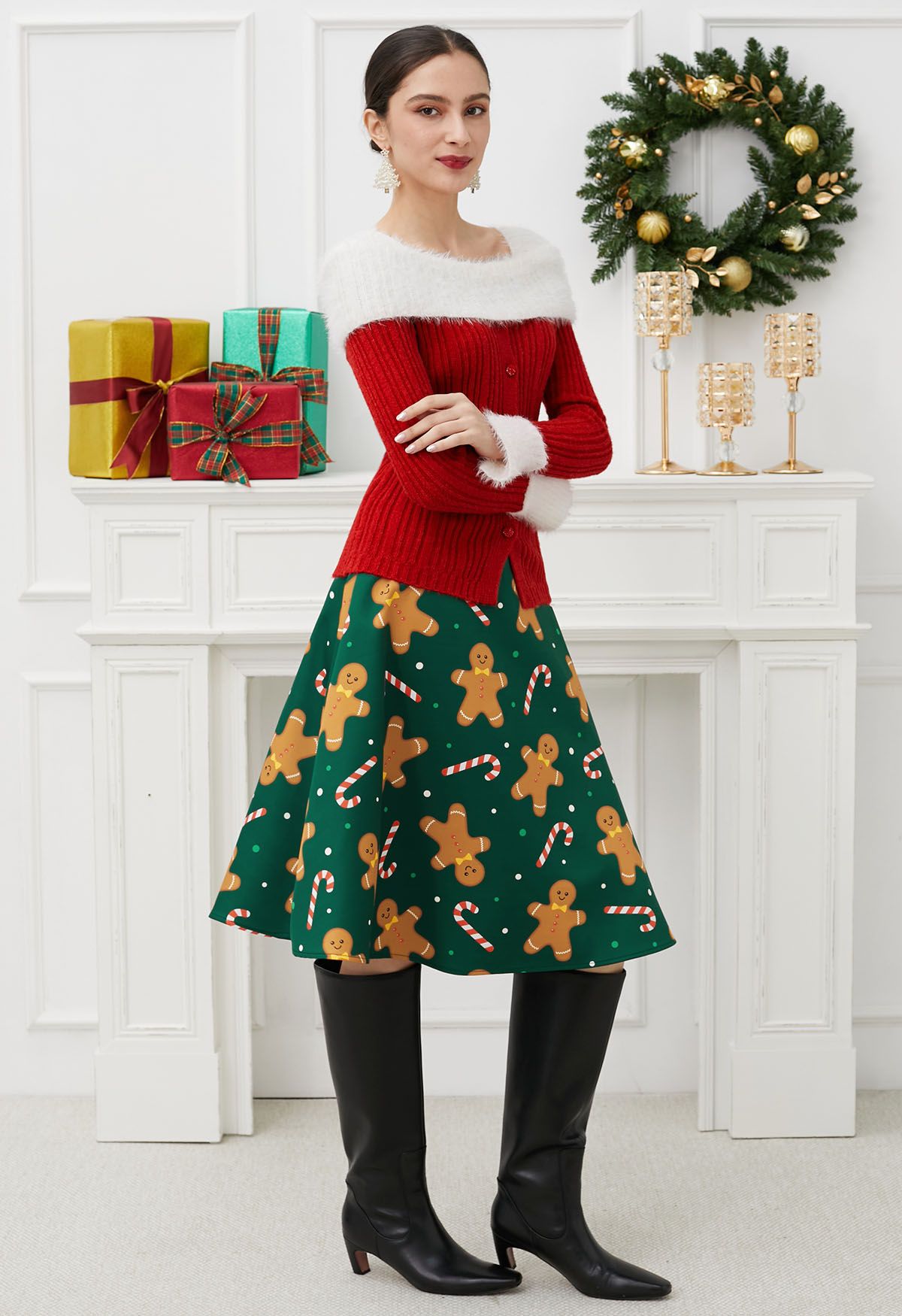 Sweet Treats Gingerbread Flare Midi Skirt