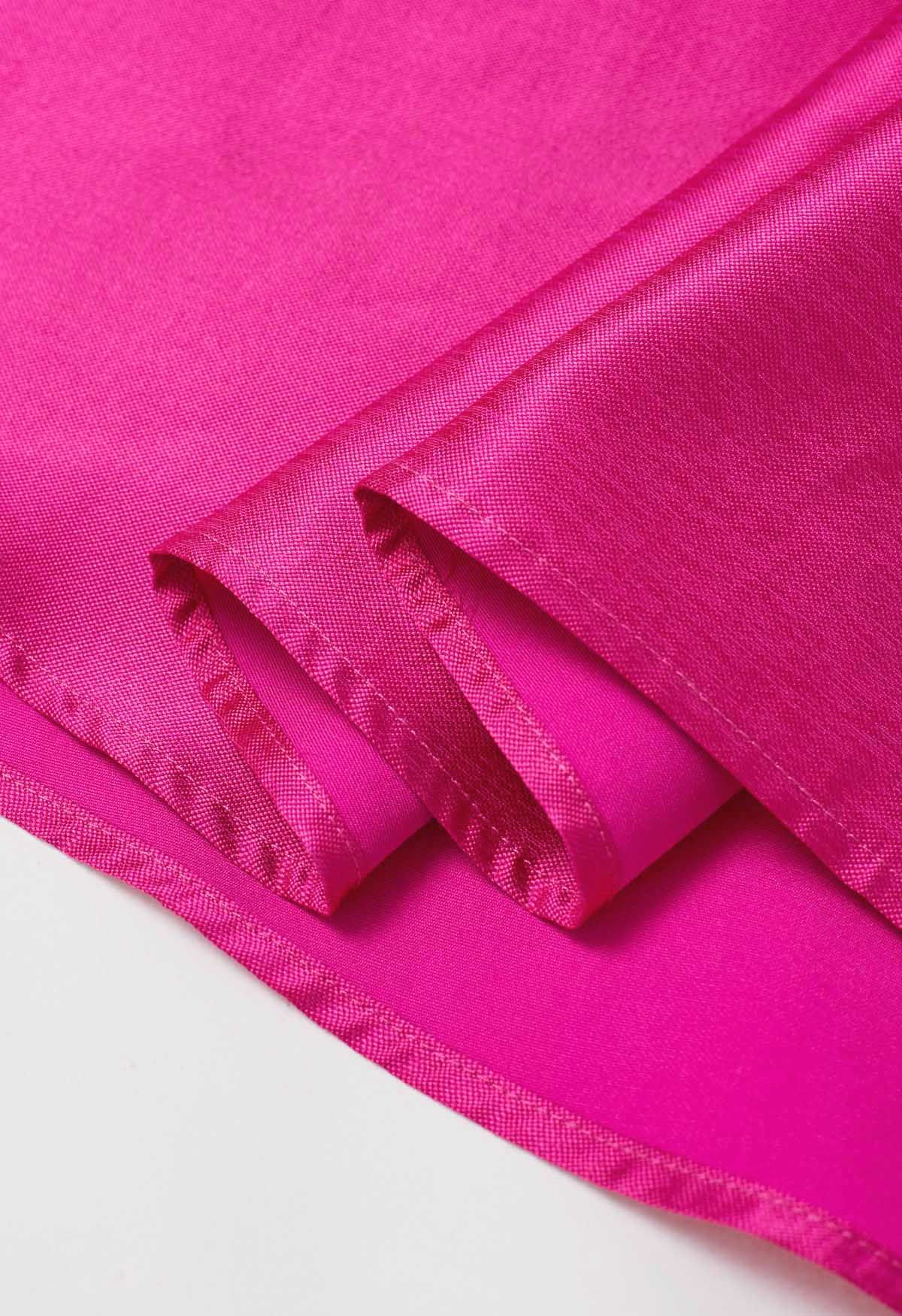 Sleek Side Pockets Pleated A-Line Midi Skirt in Hot Pink