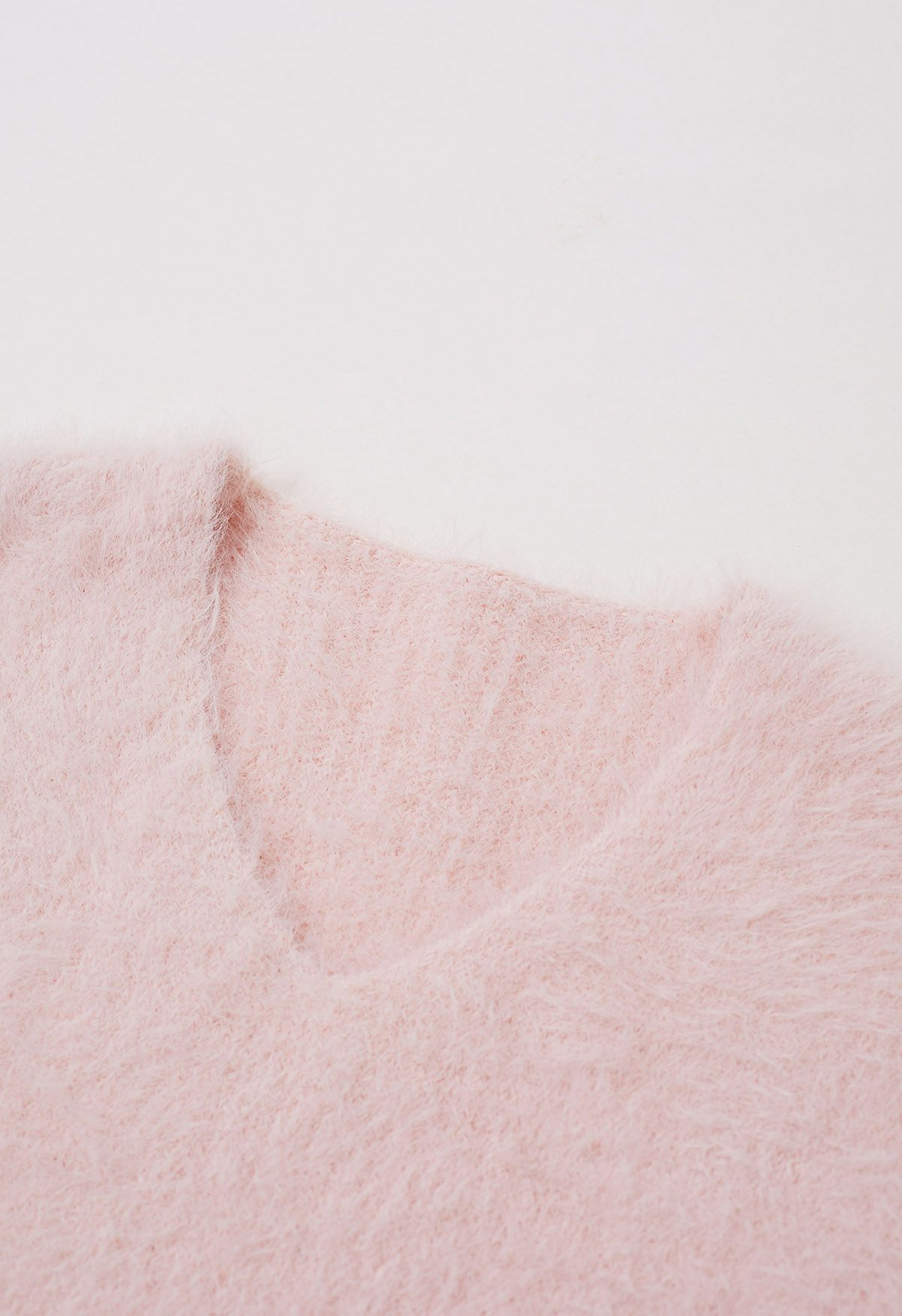 Fluffy V-Neck Knit Sweater in Light Pink