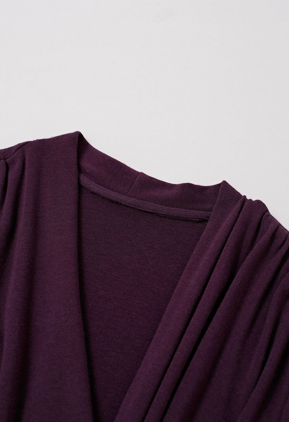 Faux-Wrap Ruched Top with Choker in Purple