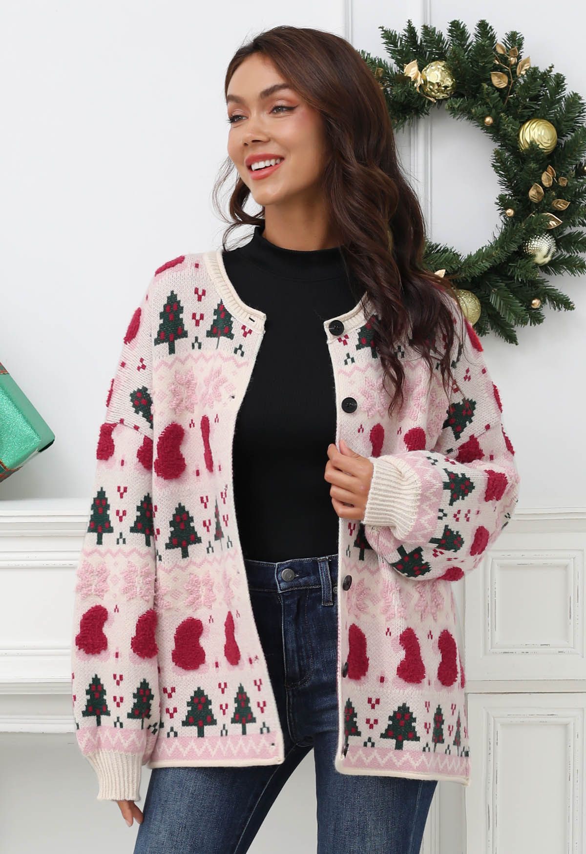 Adorable Christmas Oversized Knit Cardigan in Cream