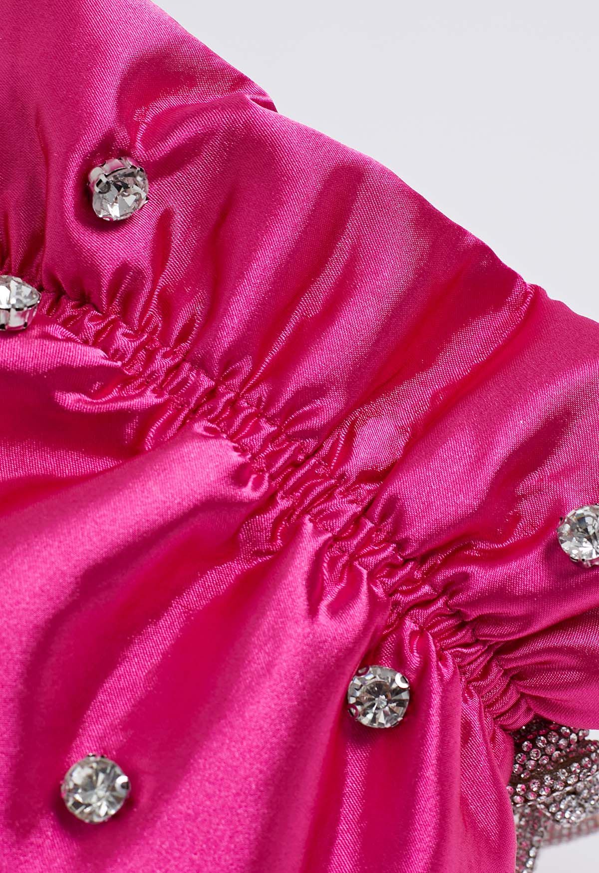 Rhinestone Decor Drawstring Shoulder Bag in Hot Pink