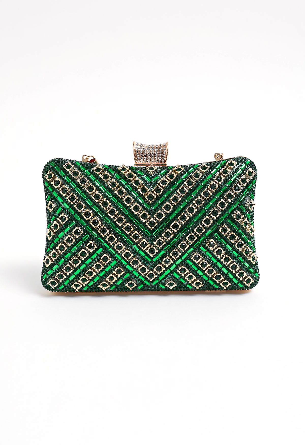 Fancy Rhinestone Overlay Clutch in Green