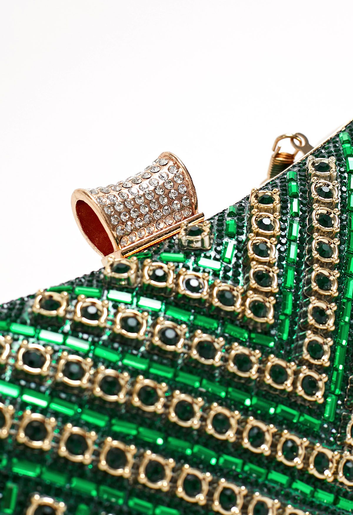 Fancy Rhinestone Overlay Clutch in Green