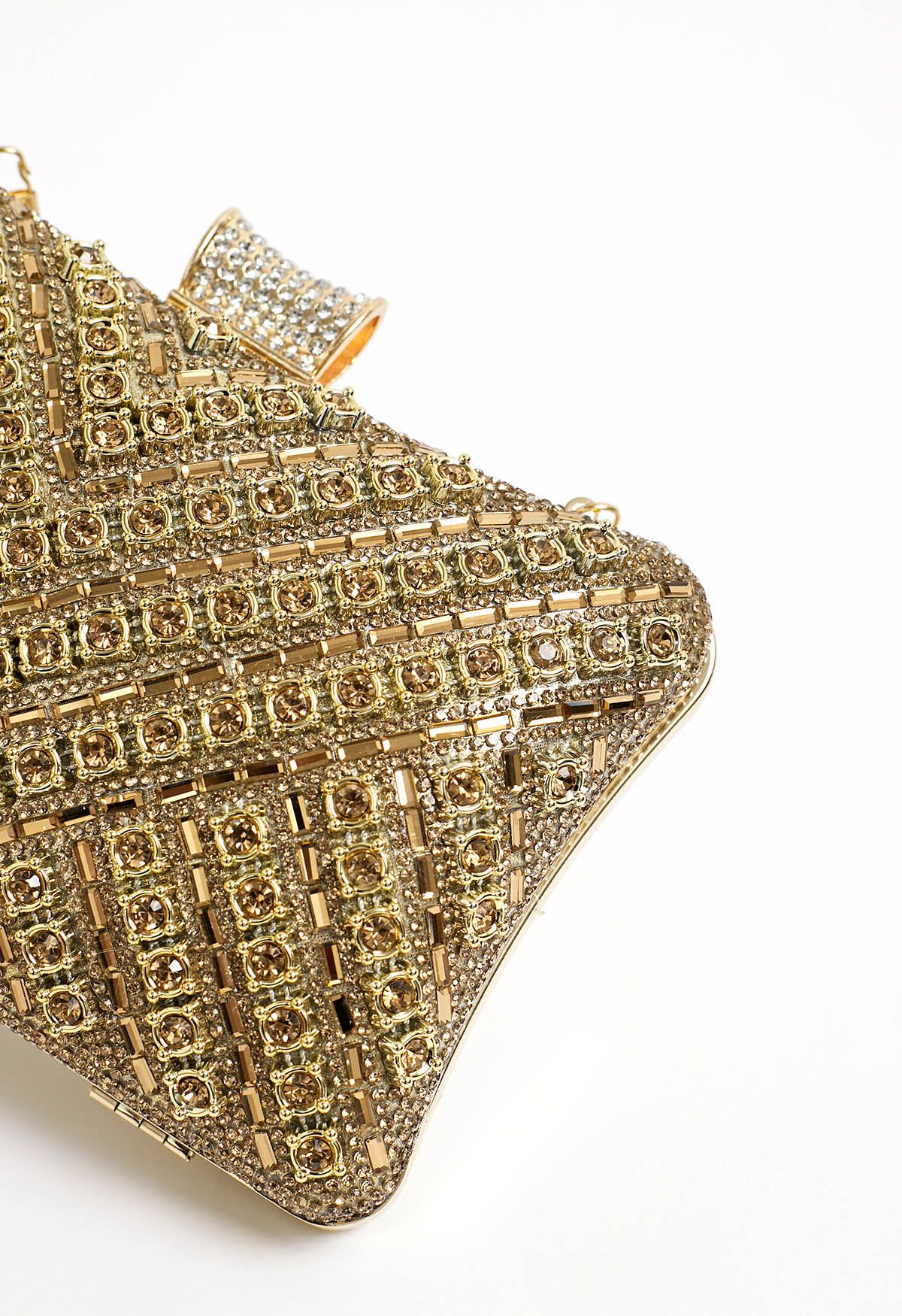 Fancy Rhinestone Overlay Clutch in Champagne