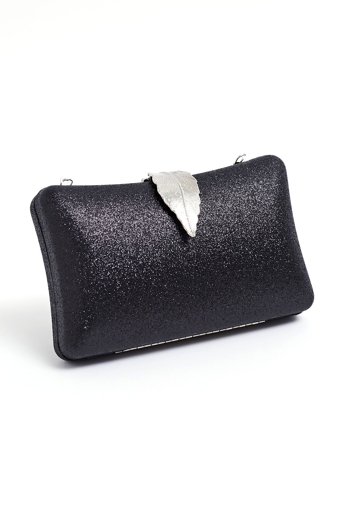 Solid Textured Leaf Clutch in Black