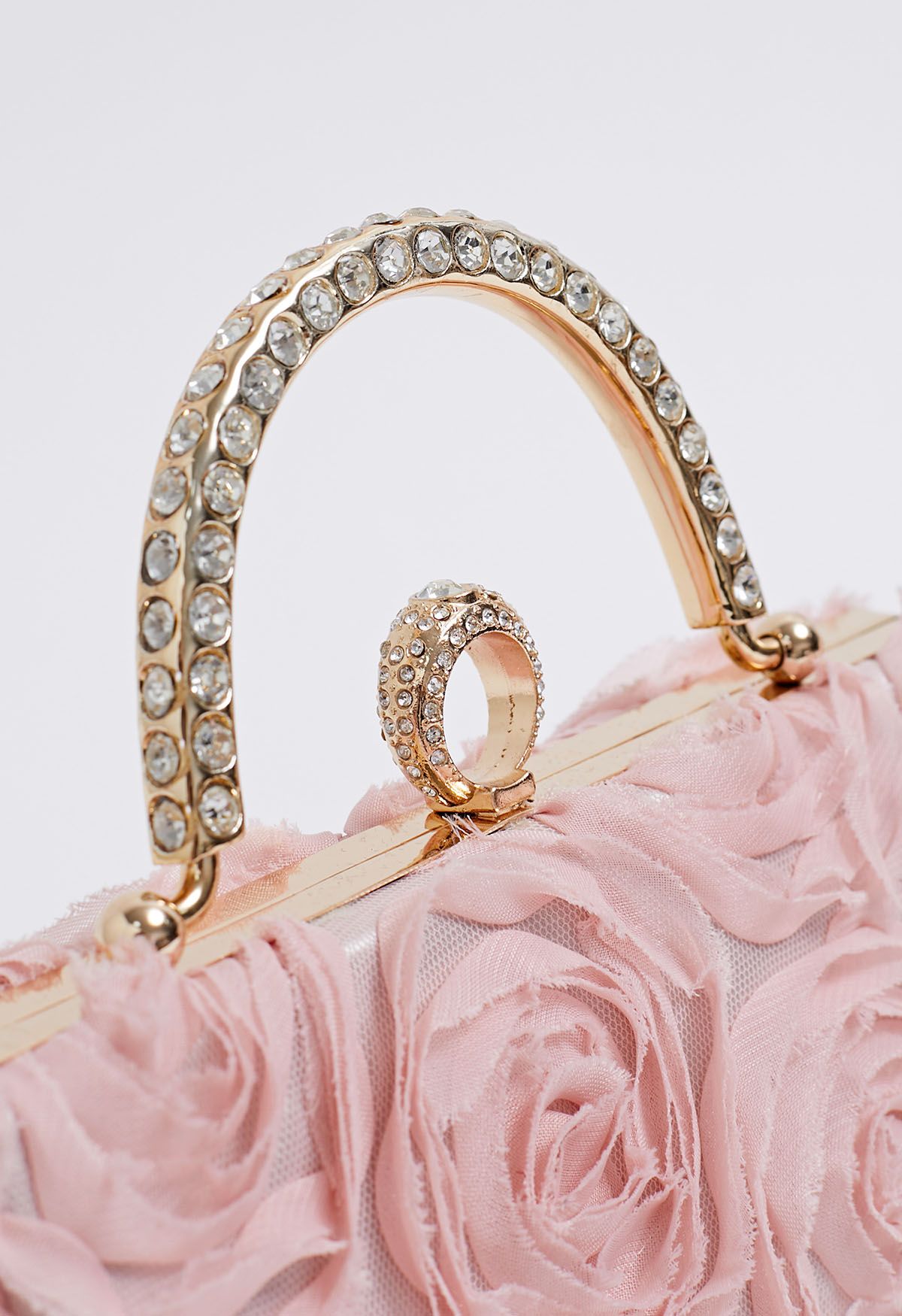 Opulent Rose Rhinestone Handle Clutch in Pink