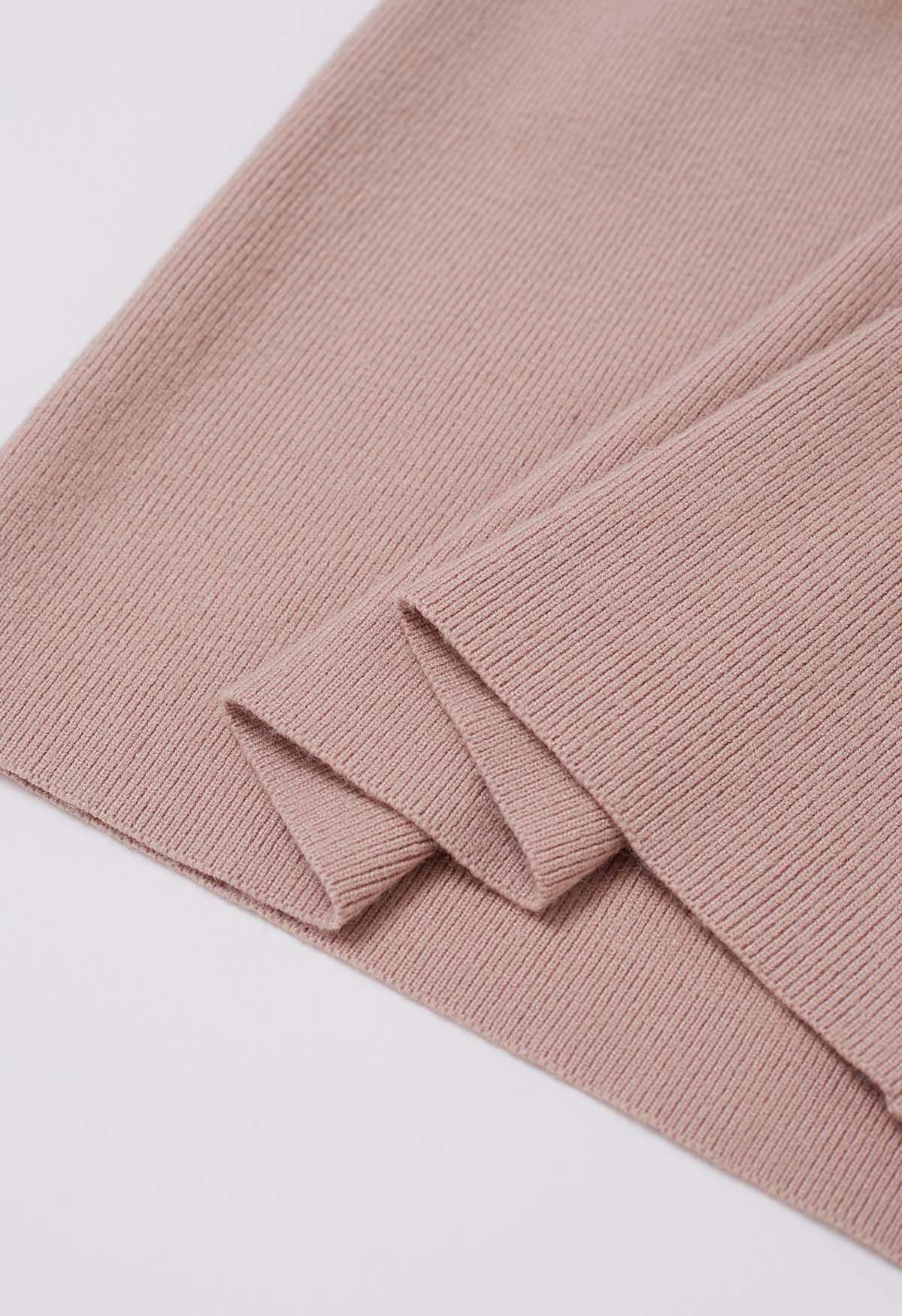 Turtleneck Gigot Sleeve Knit Top in Dusty Pink