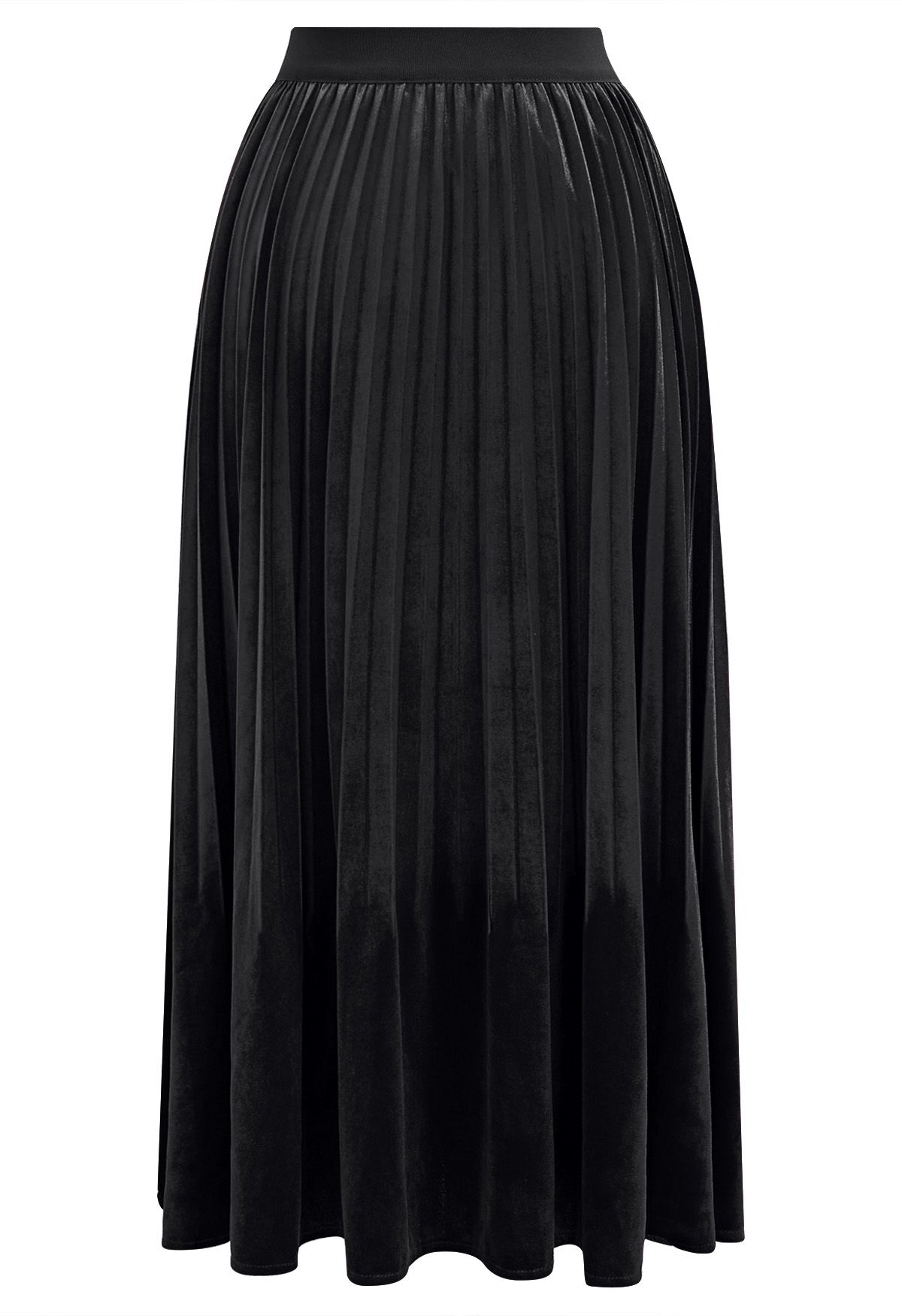 Velvety Touch Pleated Midi Skirt in Black