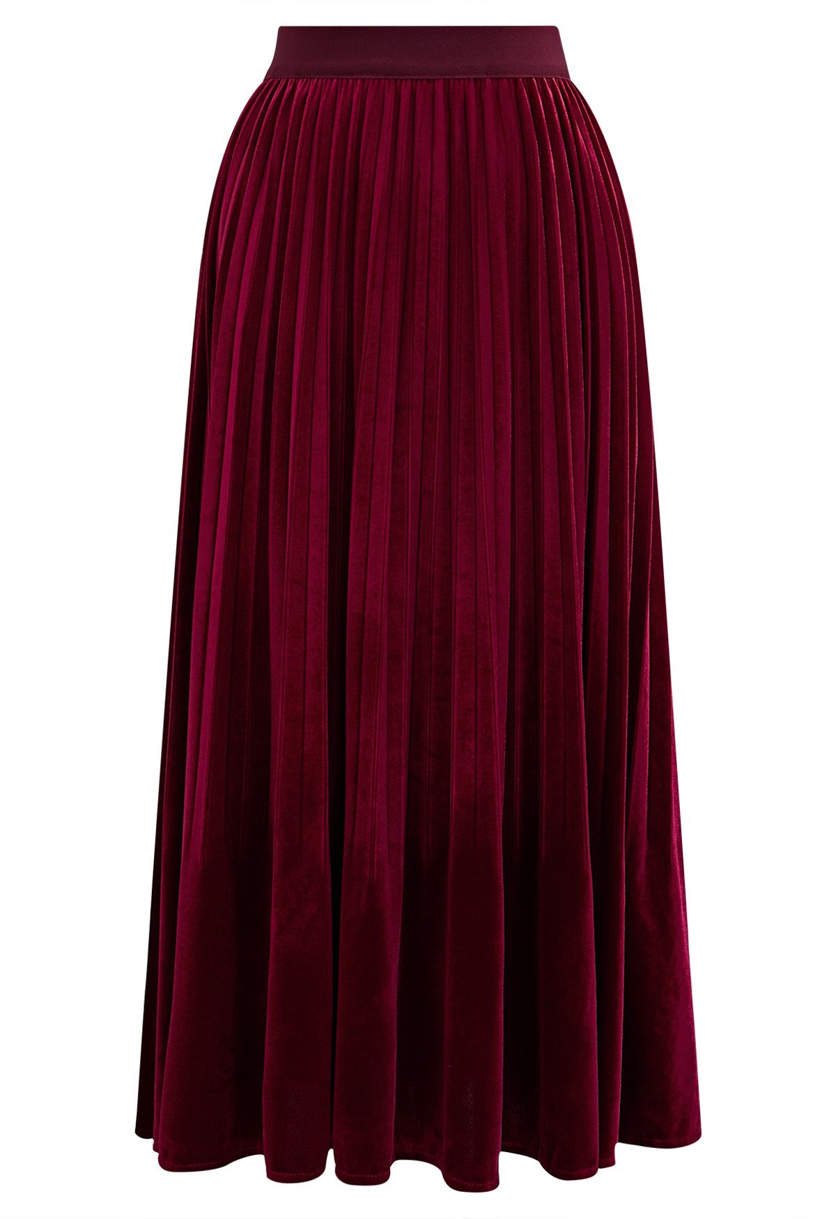 Velvety Touch Pleated Midi Skirt in Red