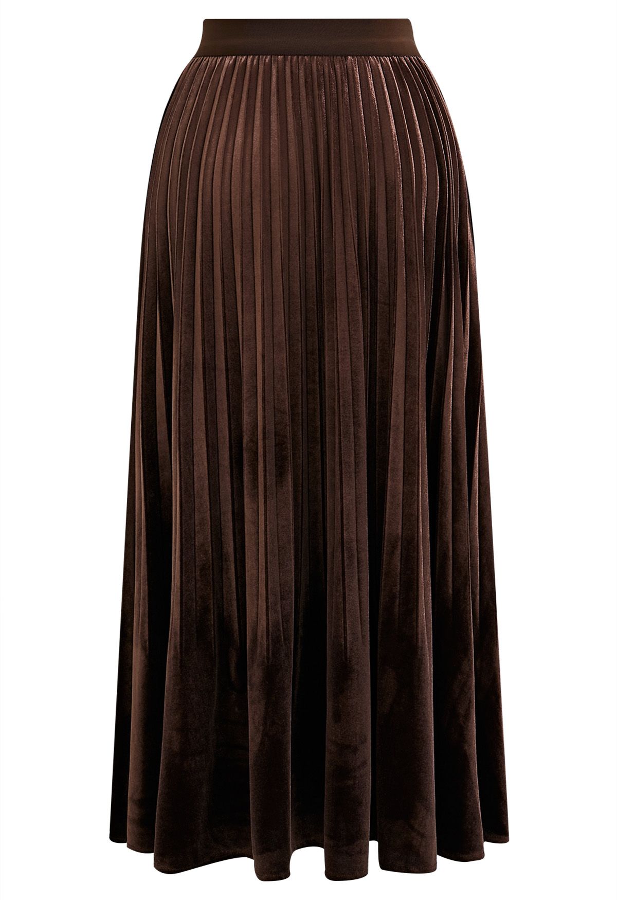 Velvety Touch Pleated Midi Skirt in Brown