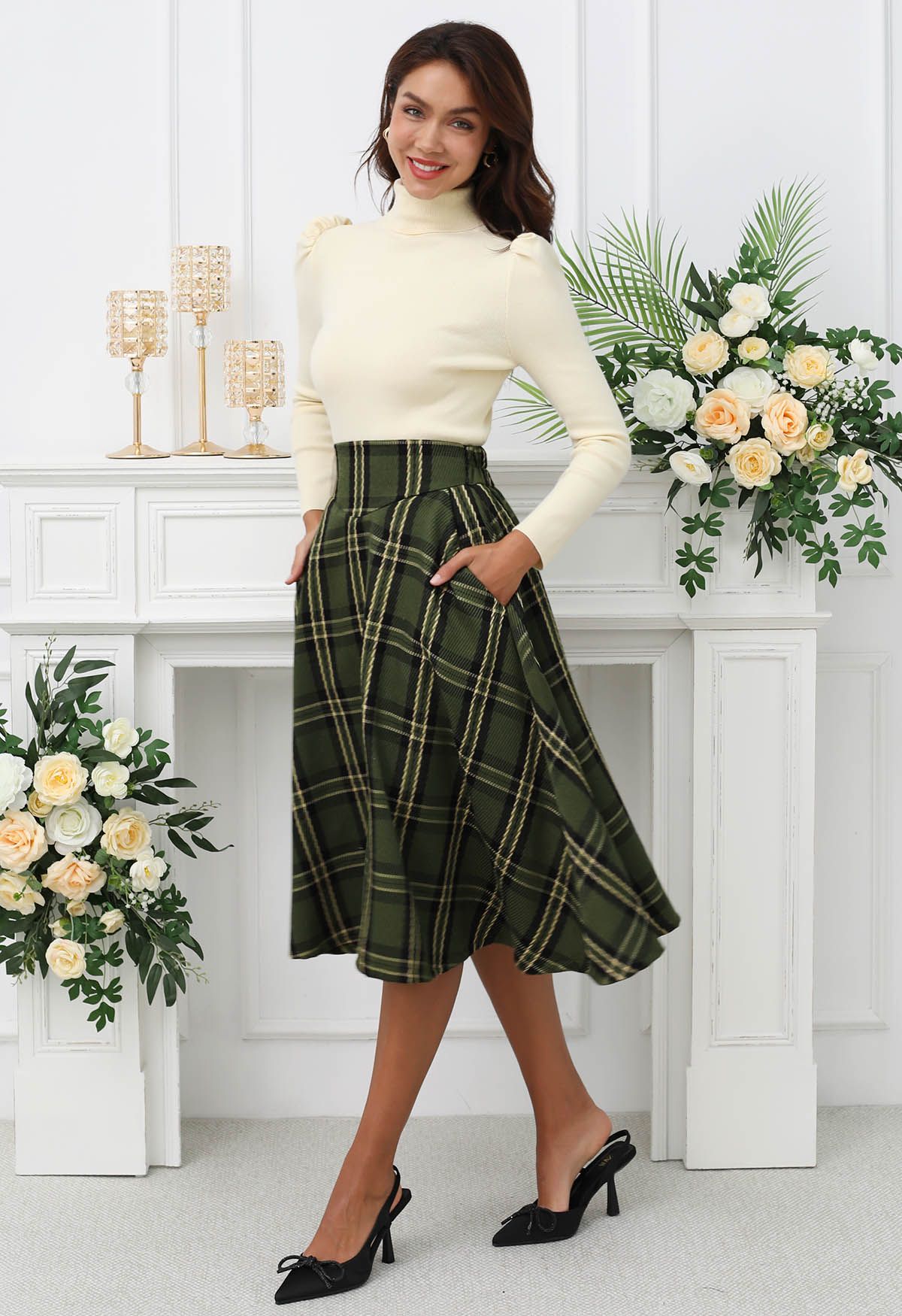 Power in Plaid A-Line Midi Skirt