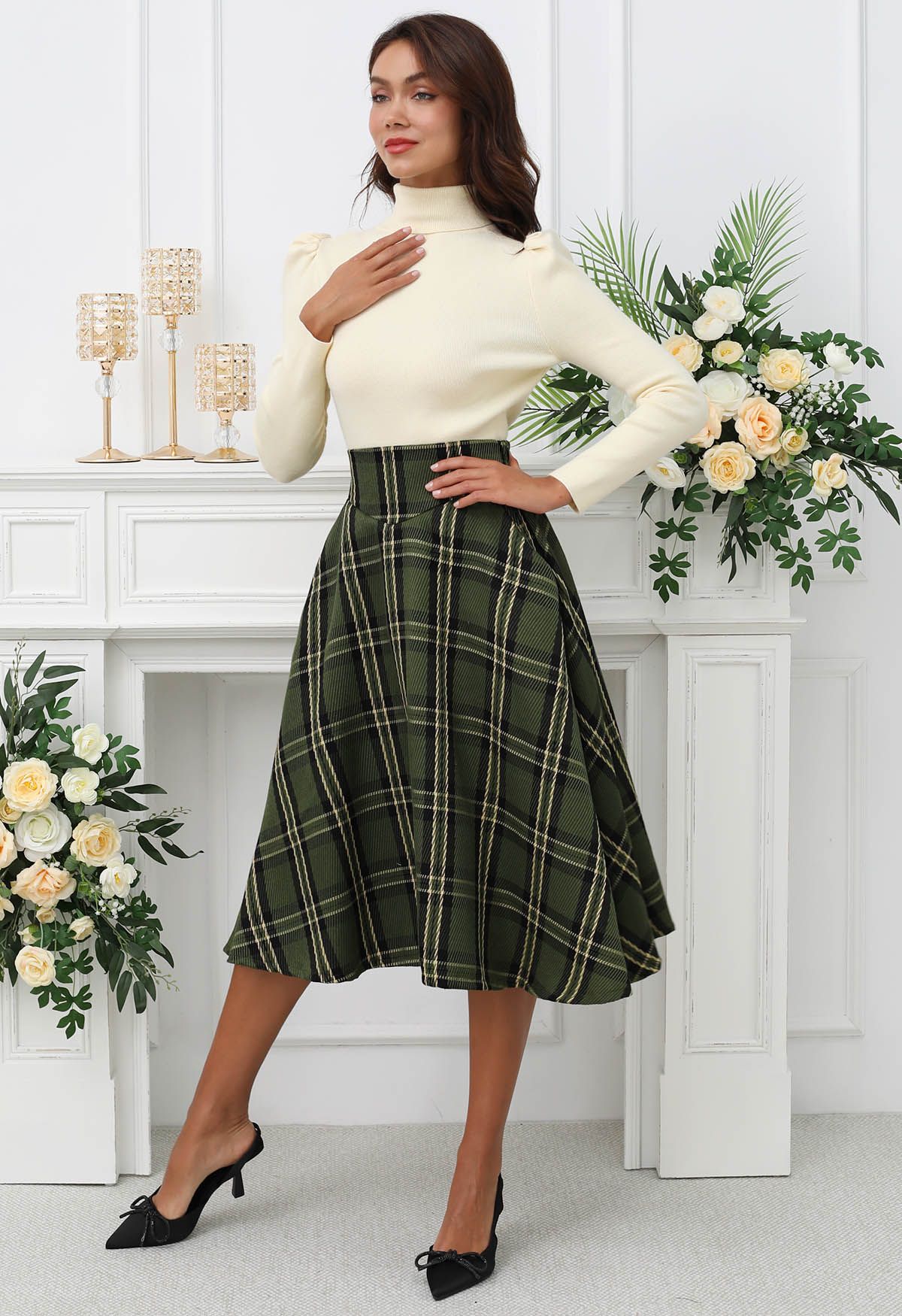 Power in Plaid A-Line Midi Skirt