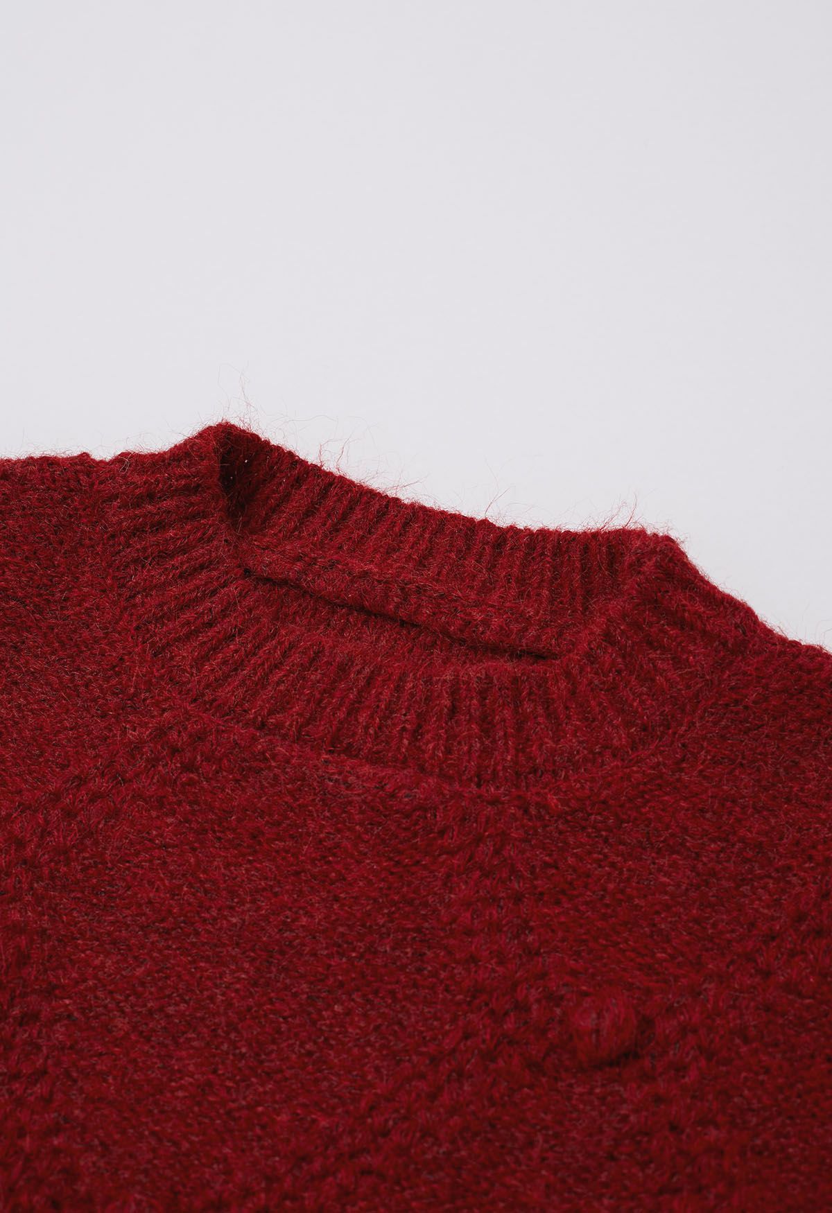 Diamond Pom-Pom Knit Sweater in Red