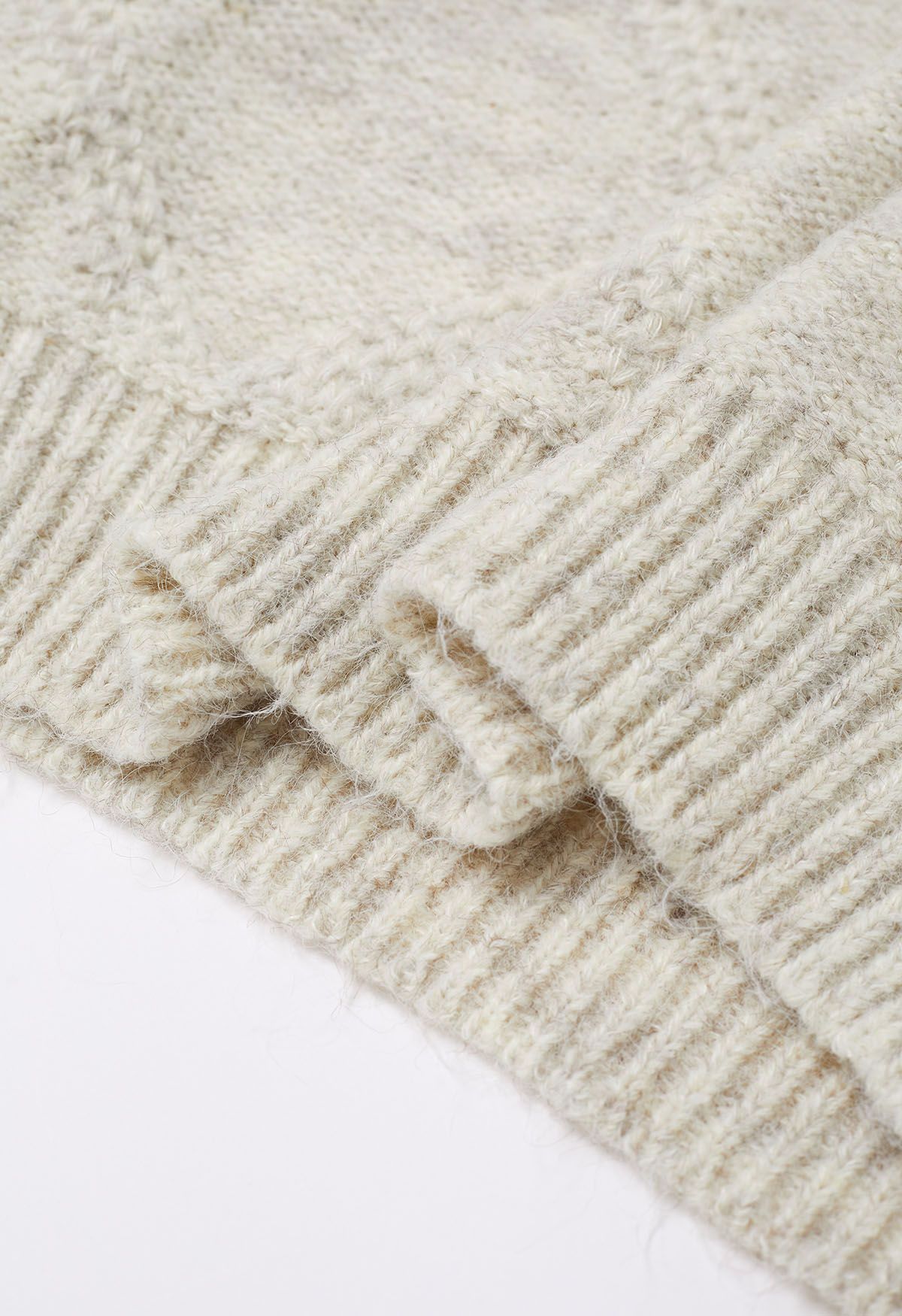 Diamond Pom-Pom Knit Sweater in Oatmeal