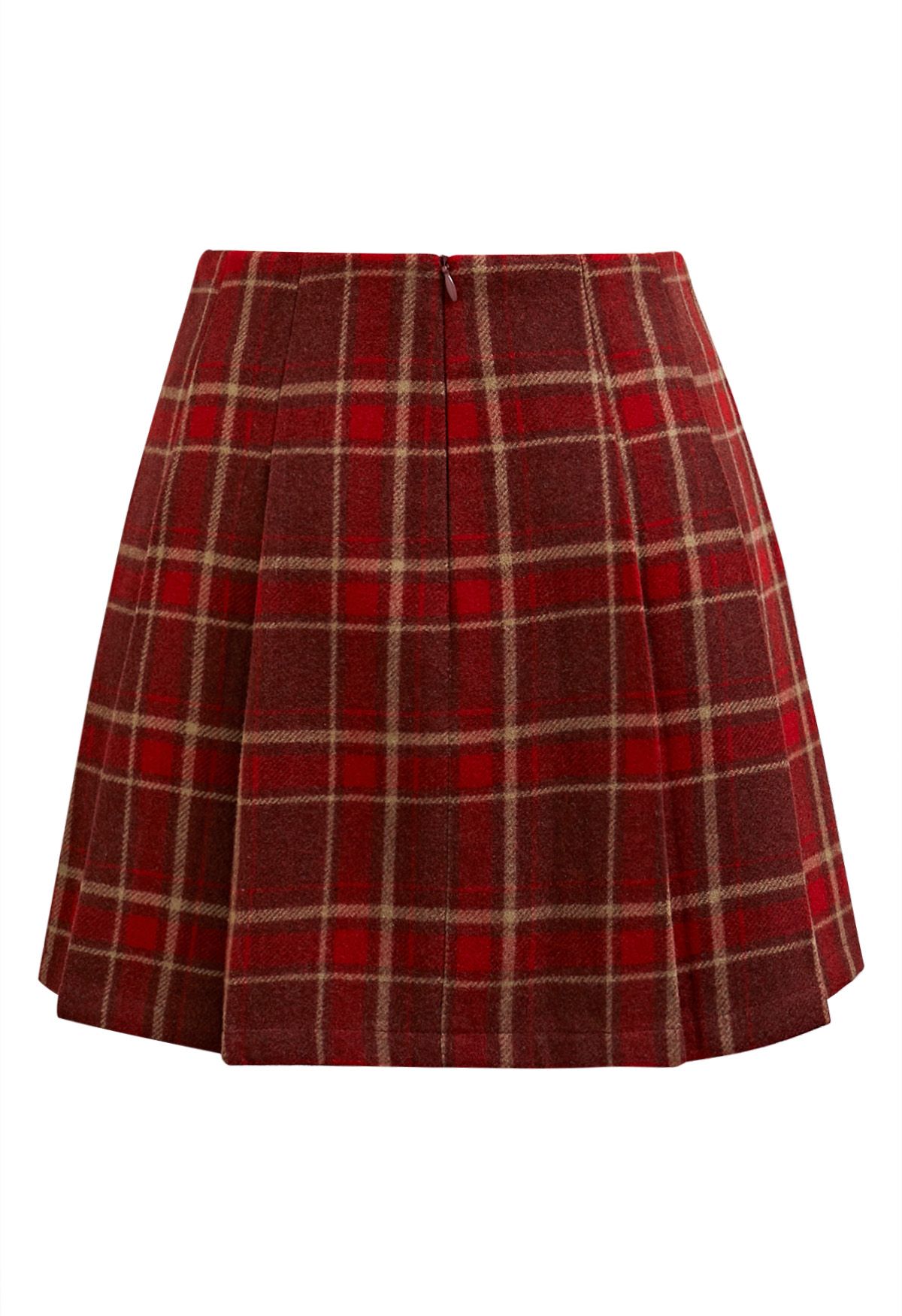 Bowknot Decorated Plaid Mini Skirt in Red