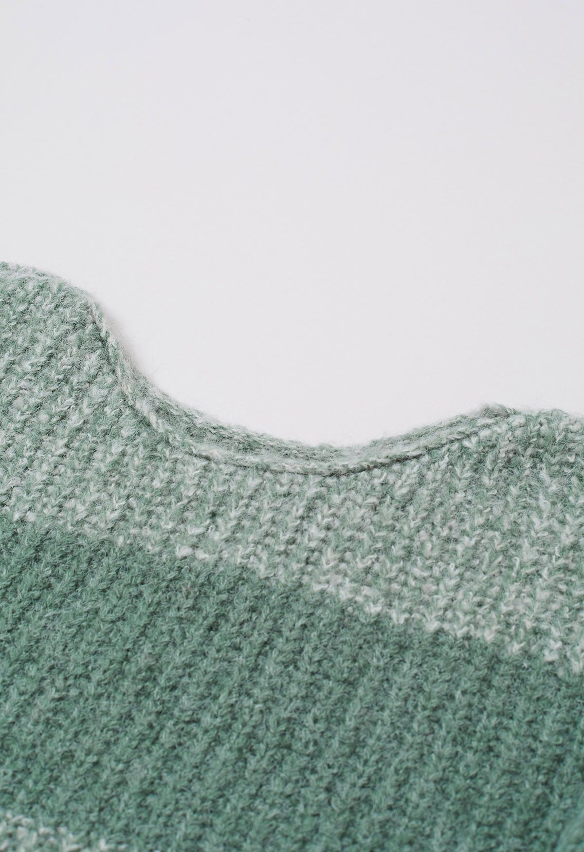 Fuzzy Contrast Stripe Ribbed Knit Sweater in Sage