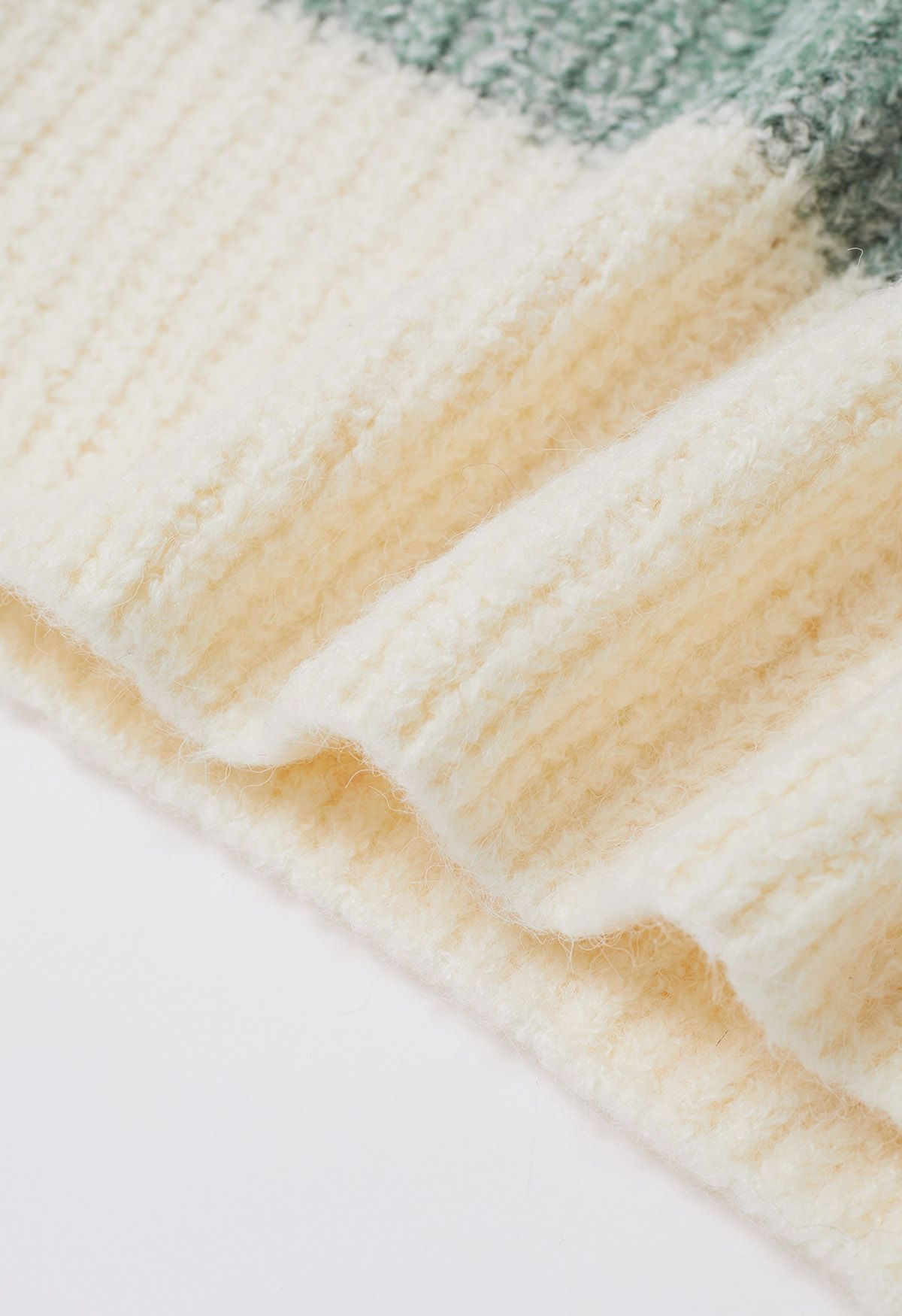 Fuzzy Contrast Stripe Ribbed Knit Sweater in Sage