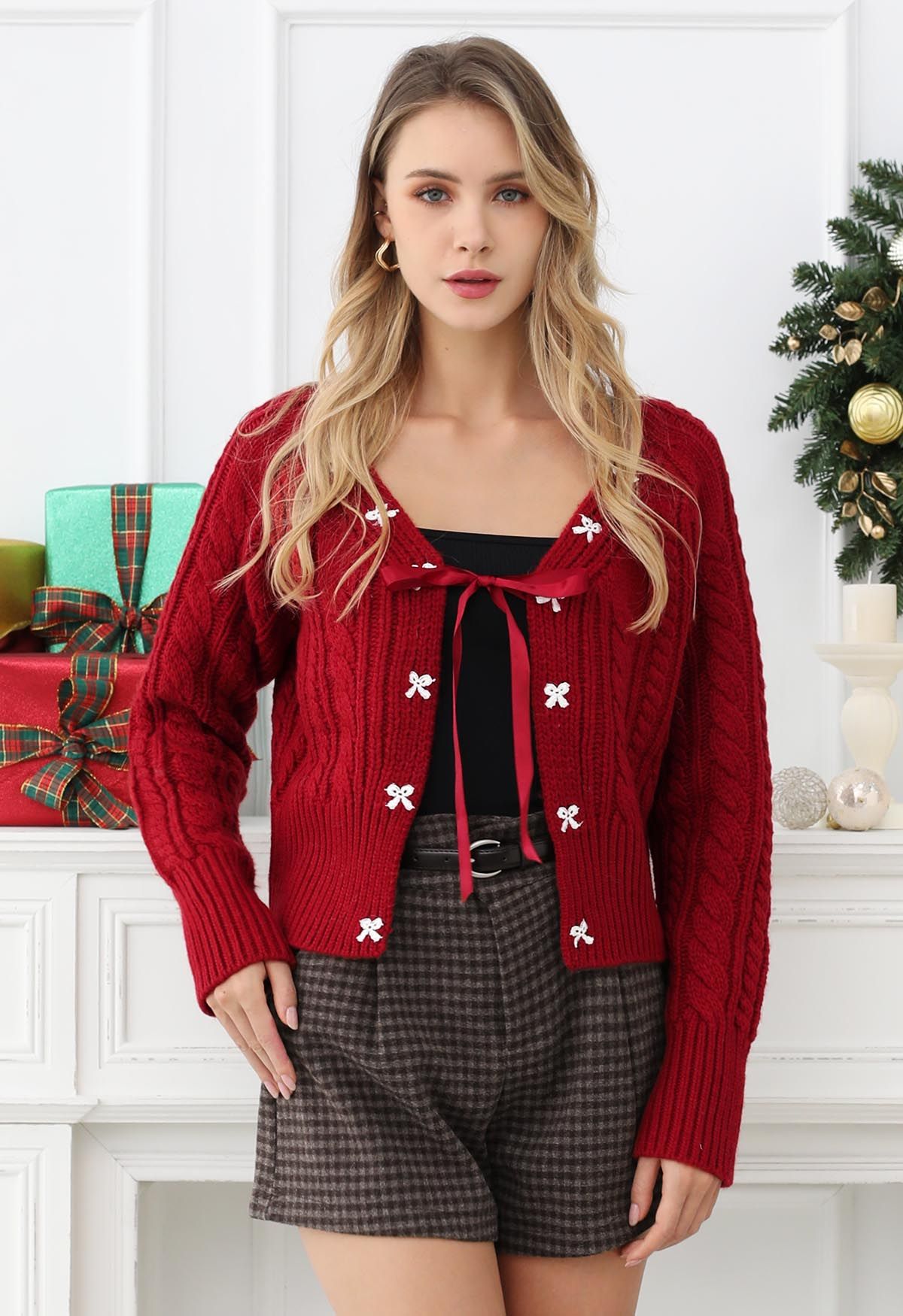 Dainty Tie Ribbon Cable Knit Crop Cardigan