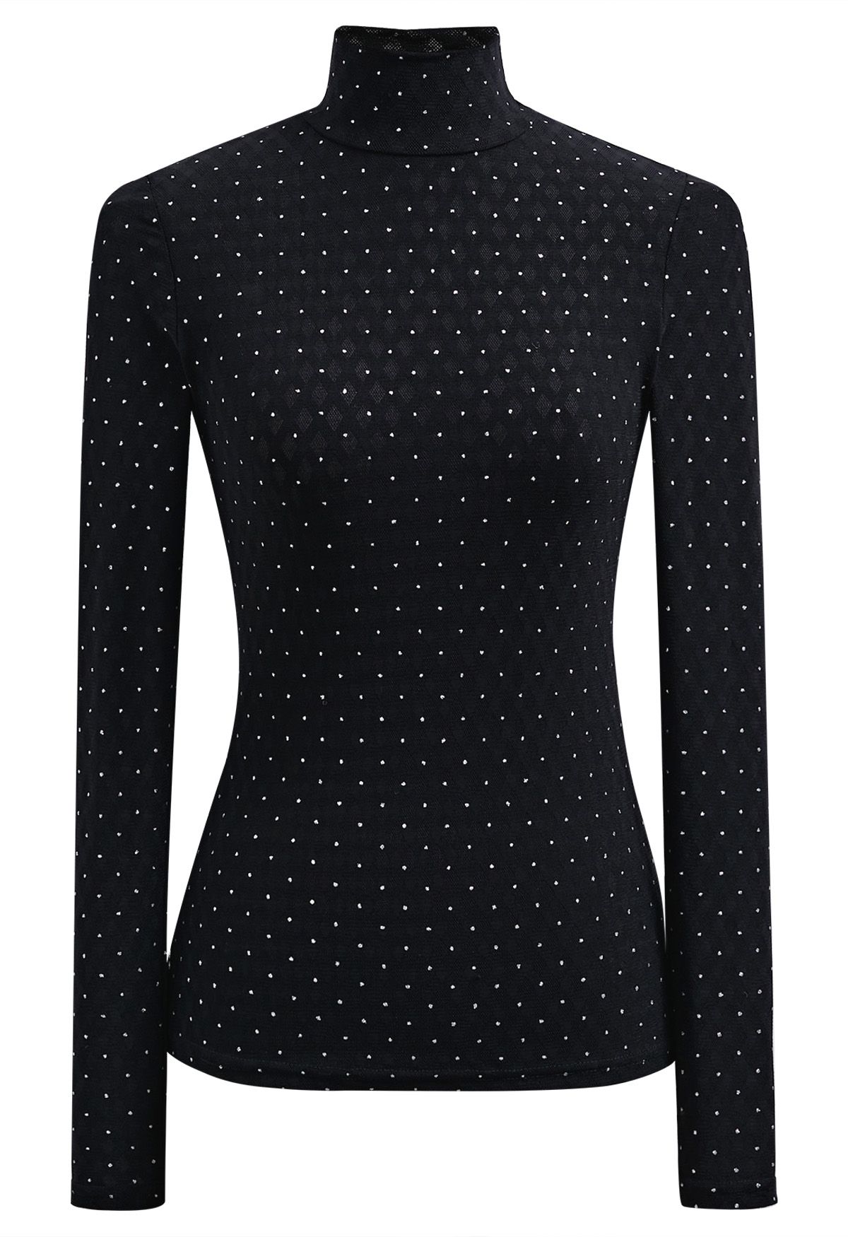 Shimmery Dots Mock Neck Fitted Top