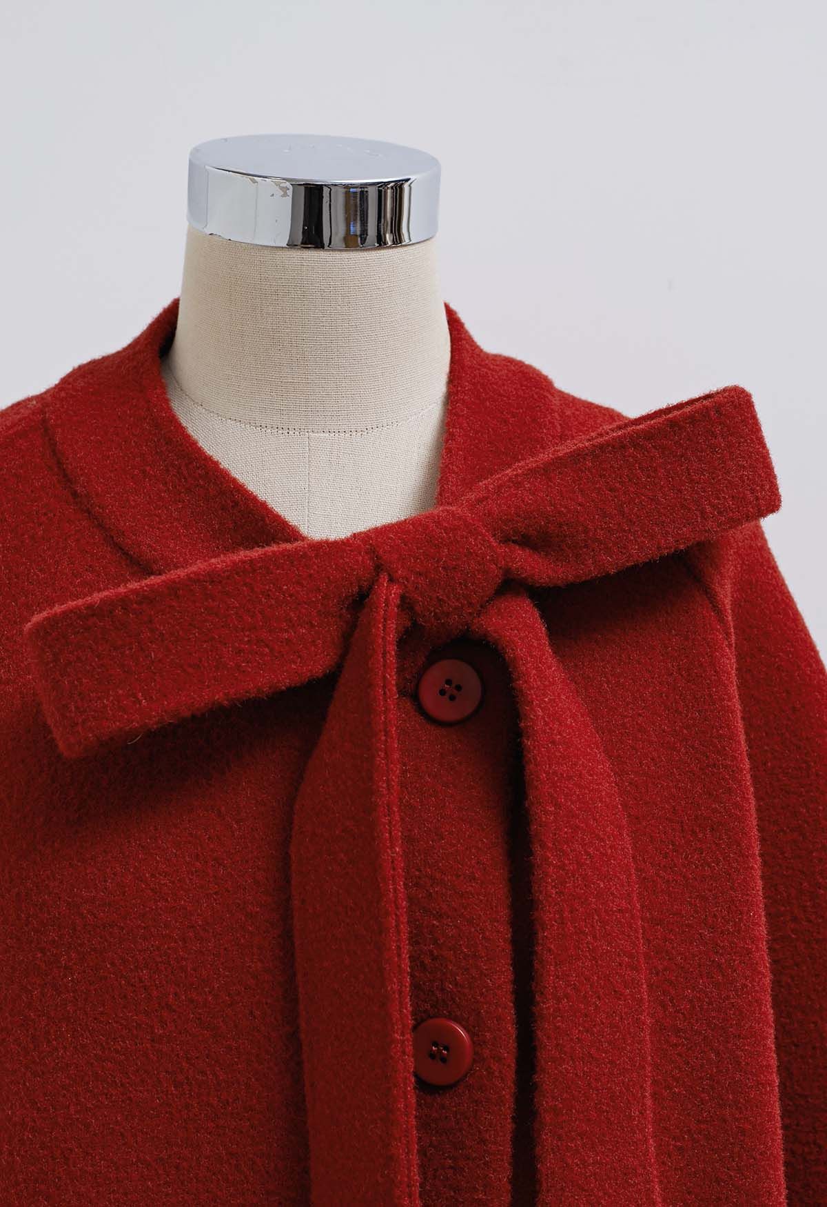 Pretty Bowknot Faux Fur Buttoned Knit Cardigan in Red