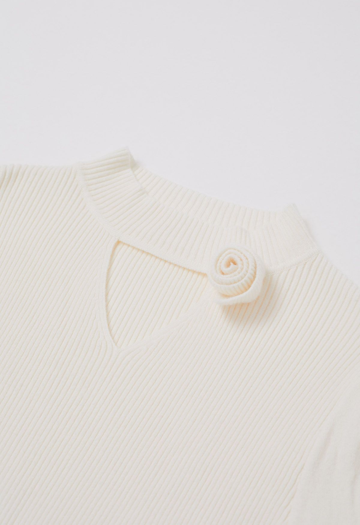 Artistic Floral Cutout Ribbed Knit Top in Cream