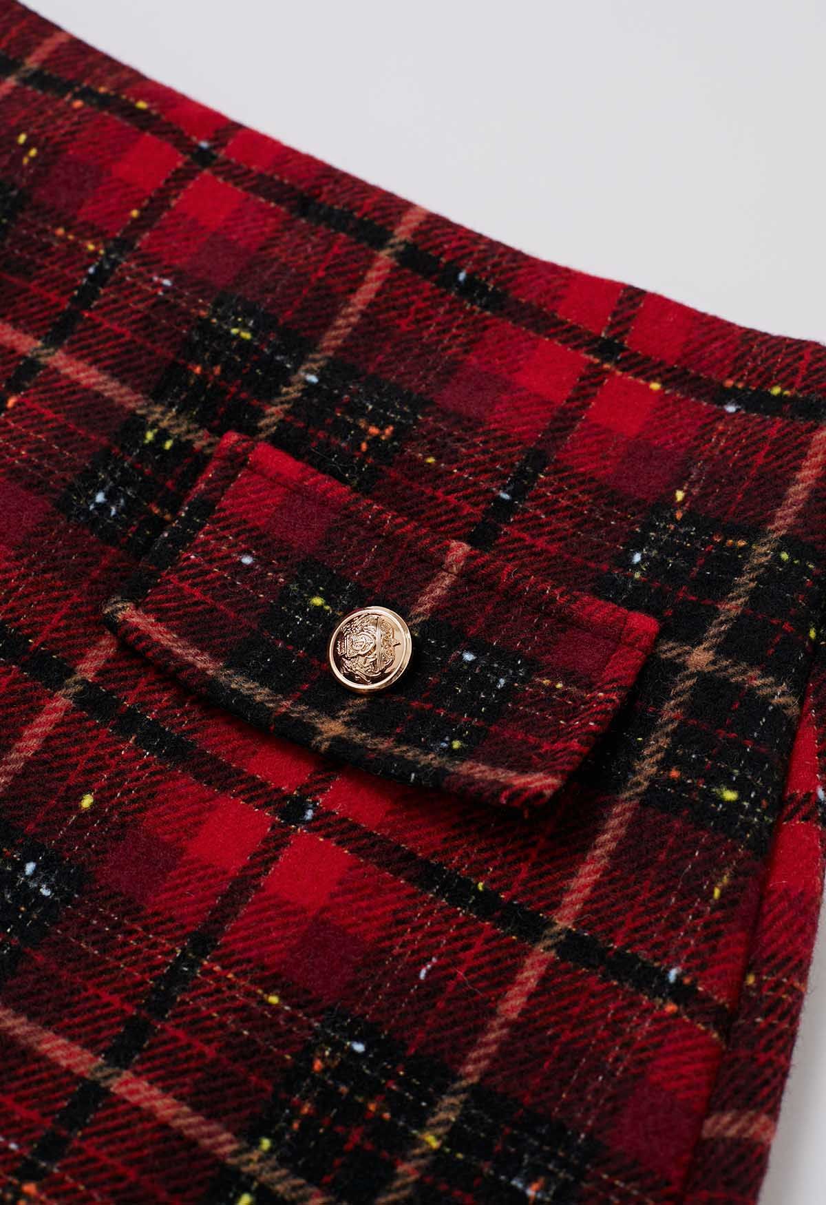 Flickering Plaid Mini Bud Skirt in Red